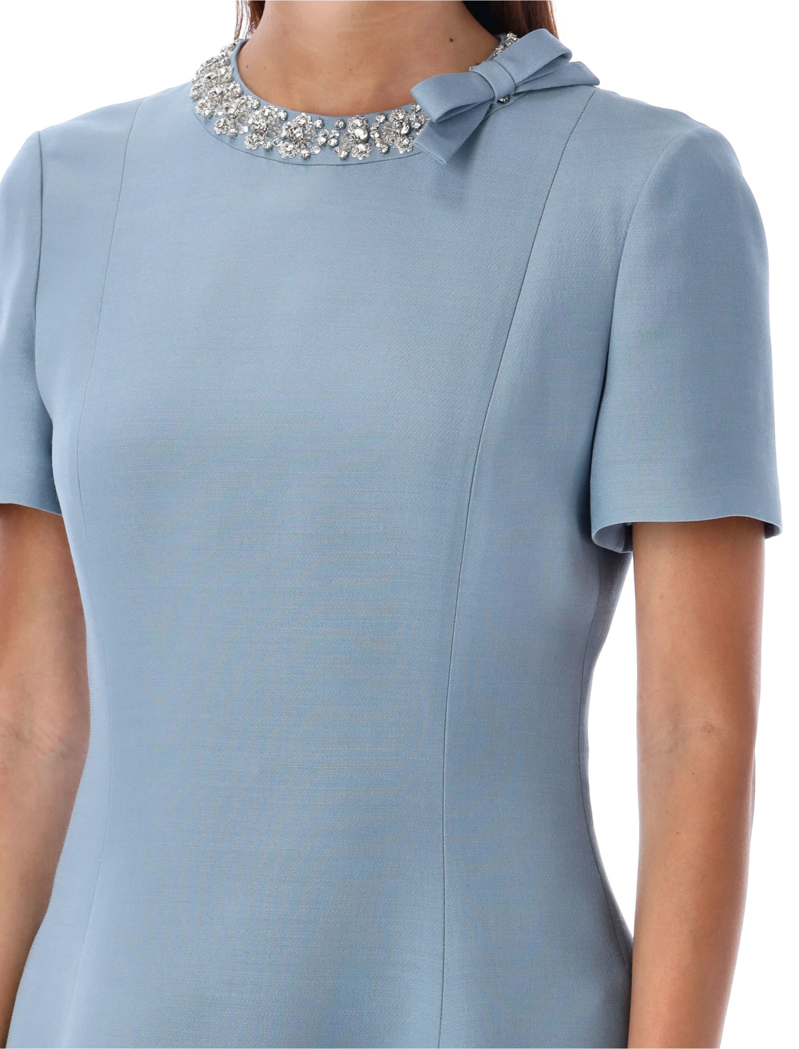 Shop Valentino Dress Embroidery Neck In Light Blue