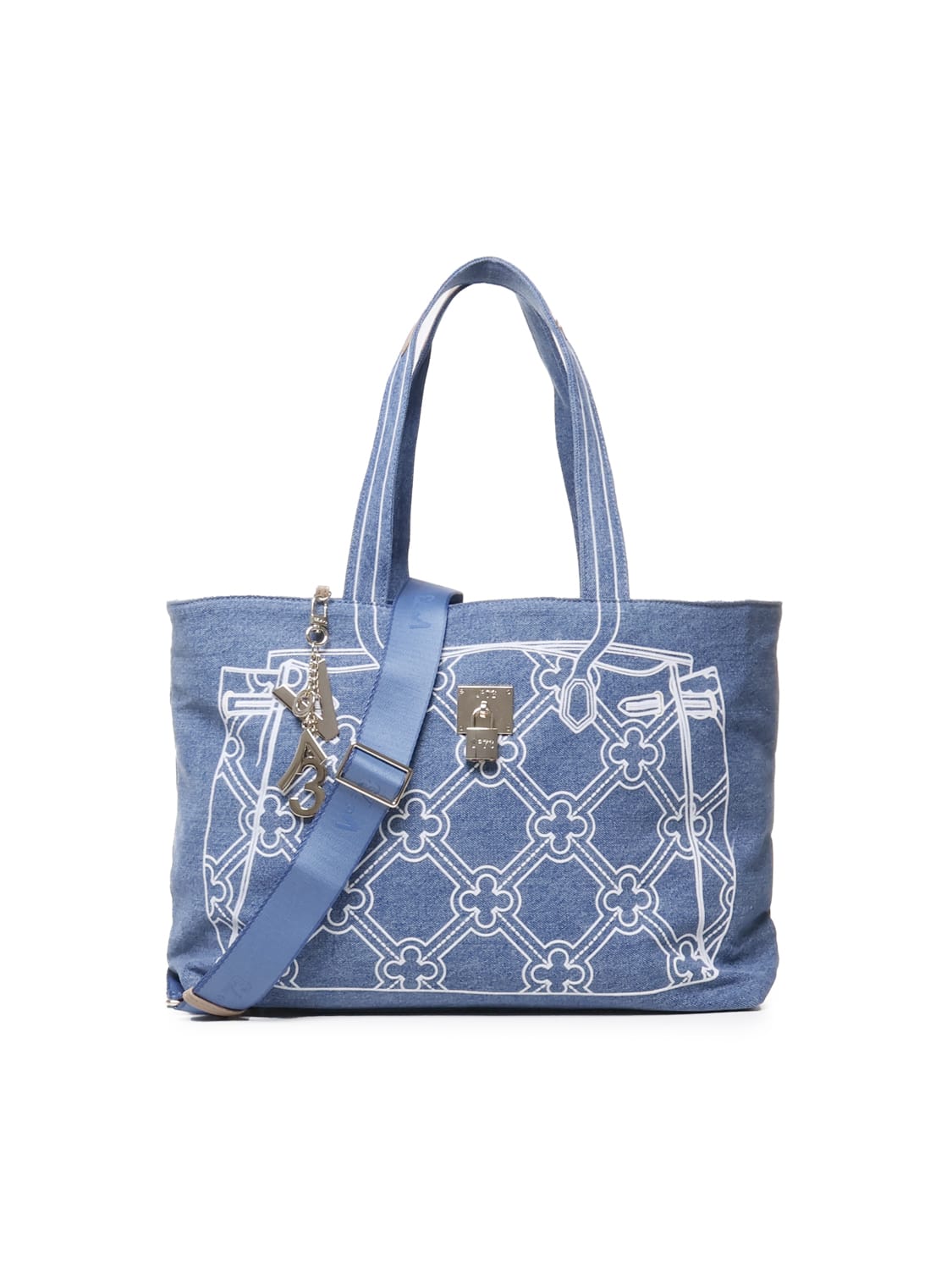 Shop V73 Must Denim Shoulder Bag With Embroidery In Blue