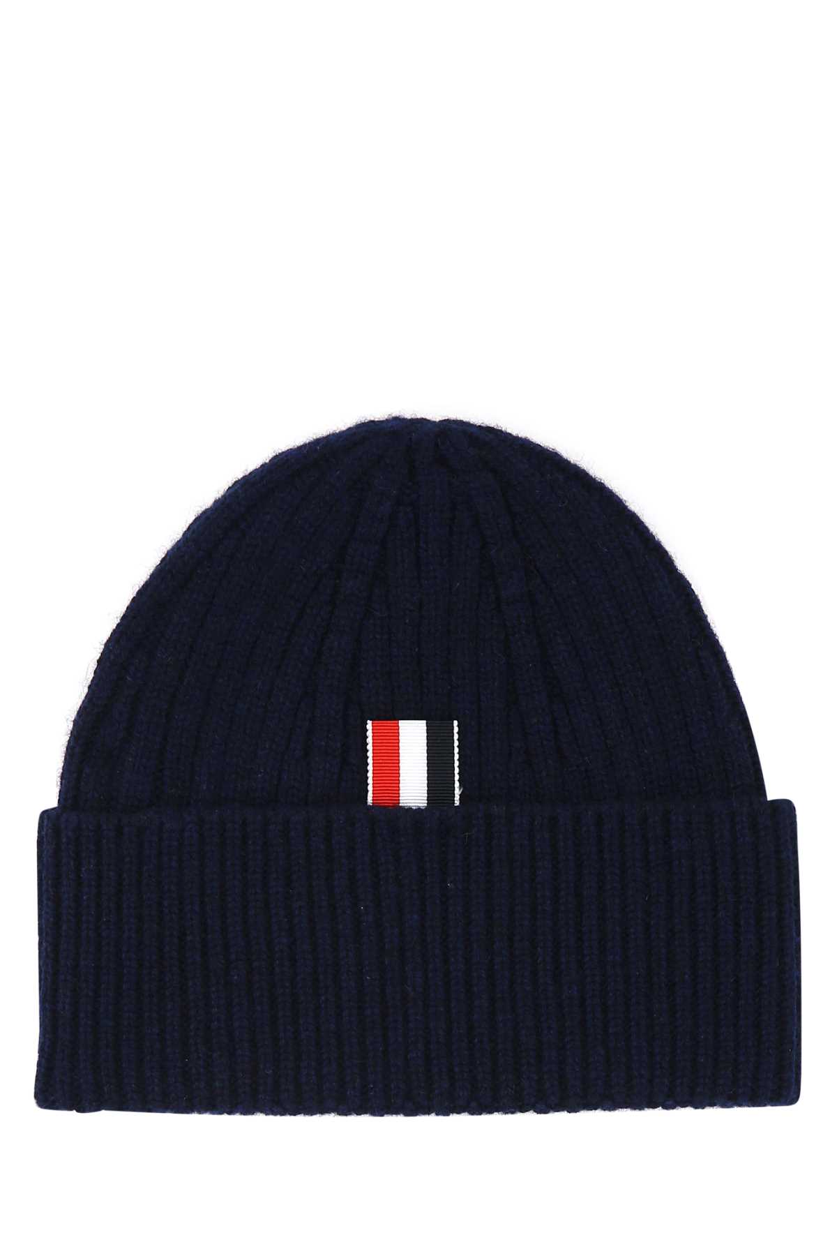 Shop Thom Browne Dark Blue Cashmere Beanie Hat In 415