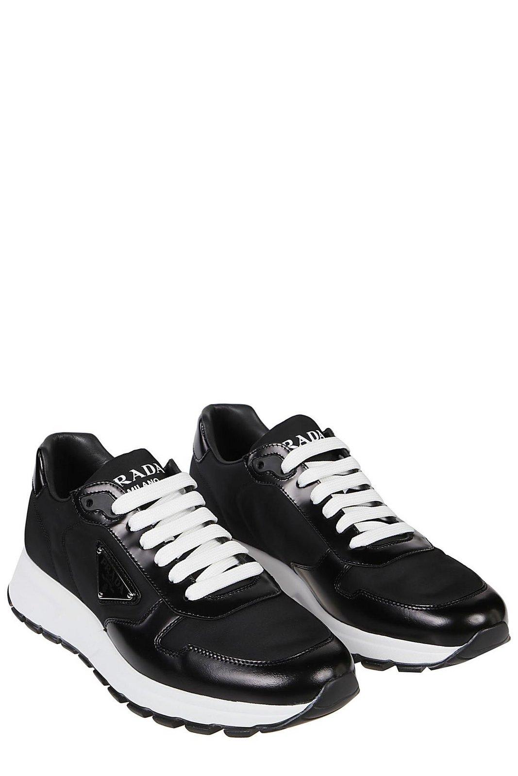 Shop Prada Triangle Logo Lace-up Sneakers In Nero