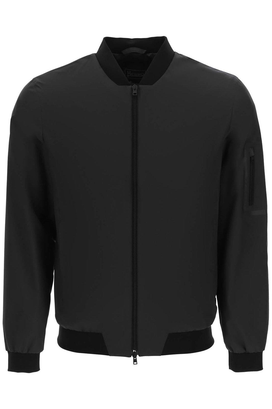 Shop Herno Zip-up Long-sleeved Bomber Jacket In Black