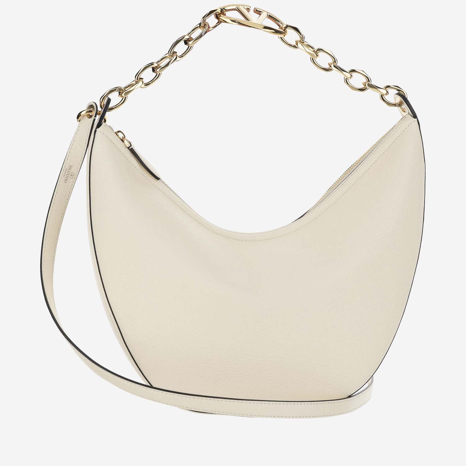 Shop Valentino Vlogo Moon Bag Medium Hobo In Garnet Calfskin With Chain