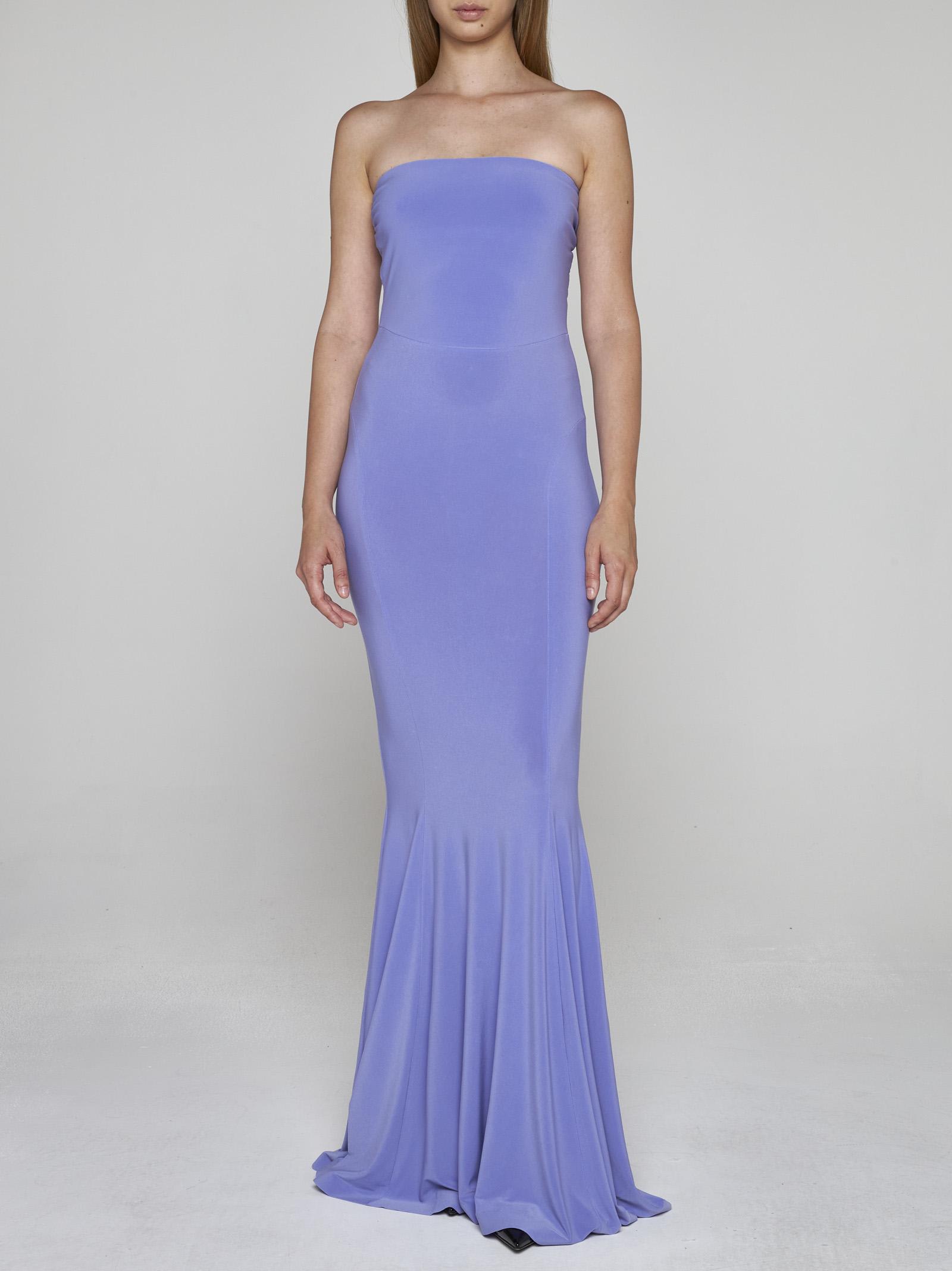 Shop Norma Kamali Strapless Jersey Fishtail Gown In Lilac