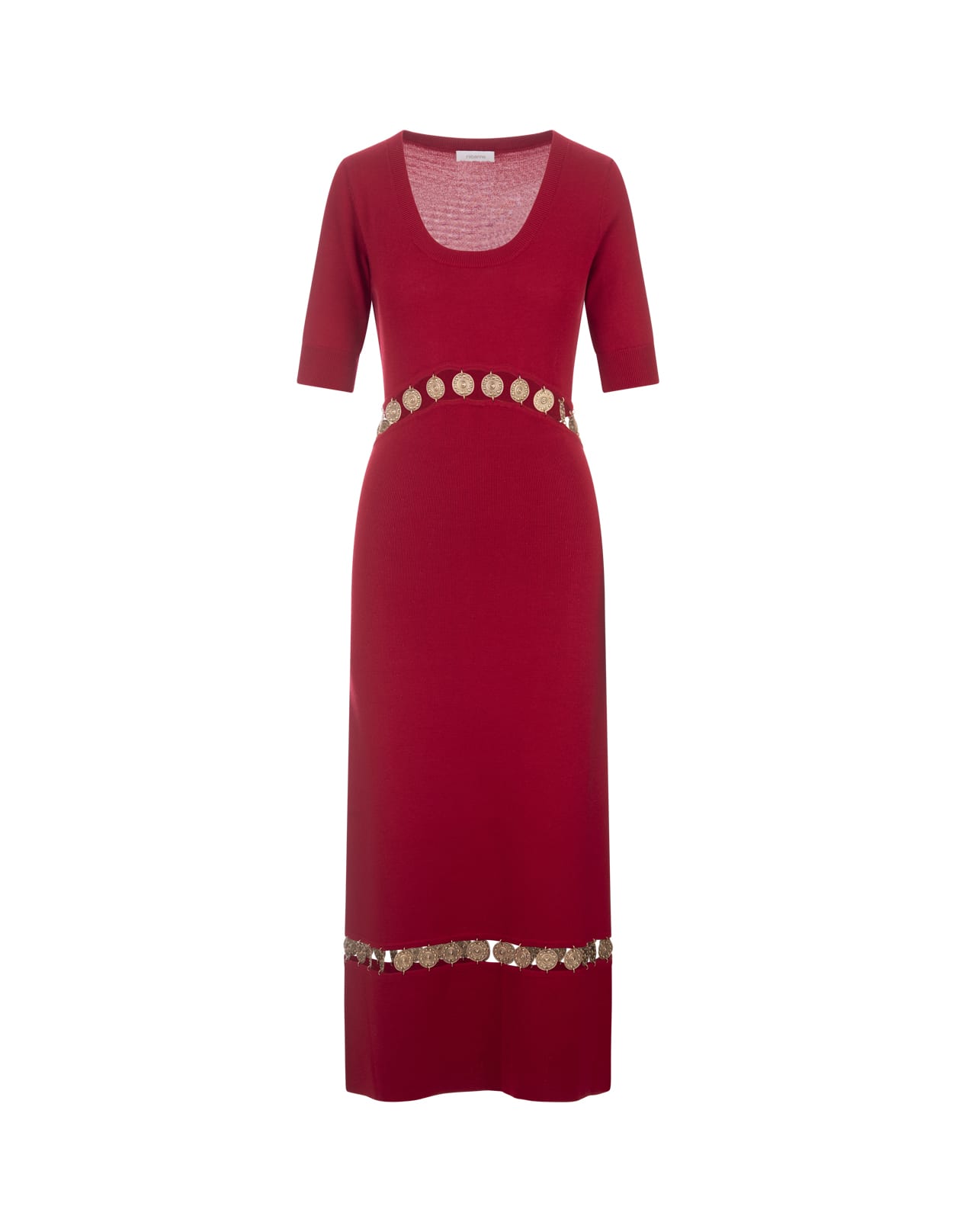 Red Knitted Long Dress With Medals