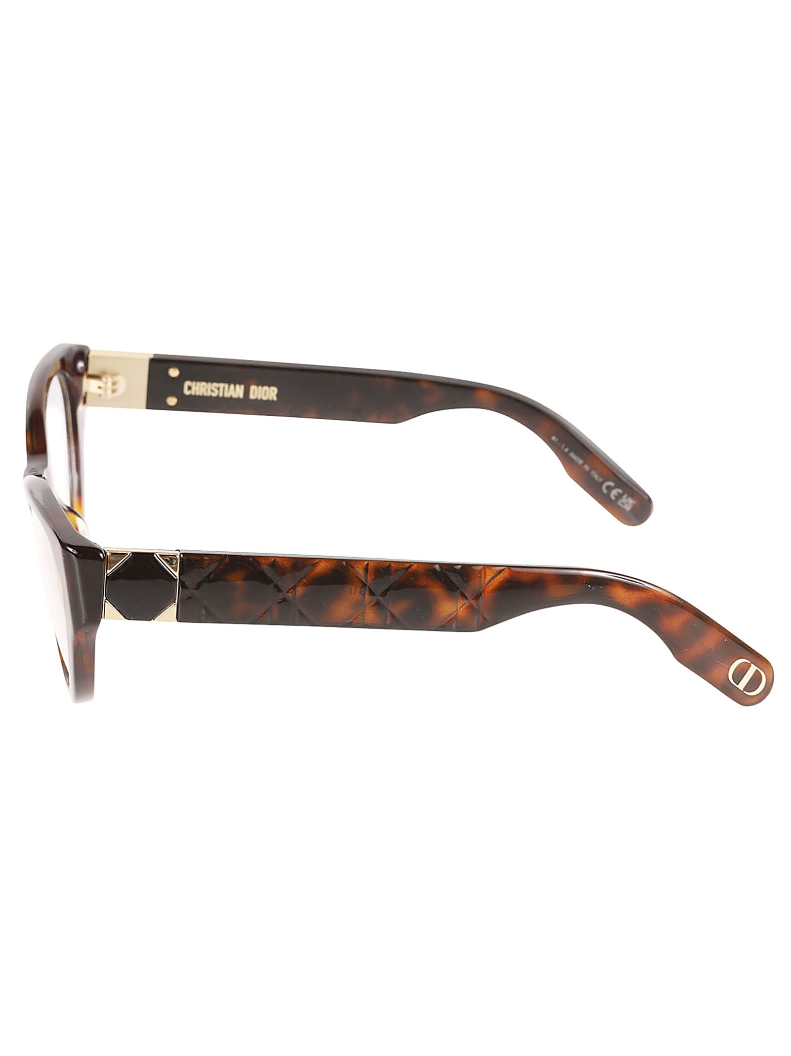 Shop Dior Quilted Temples Logo Detail Glasses In 052 - Havana