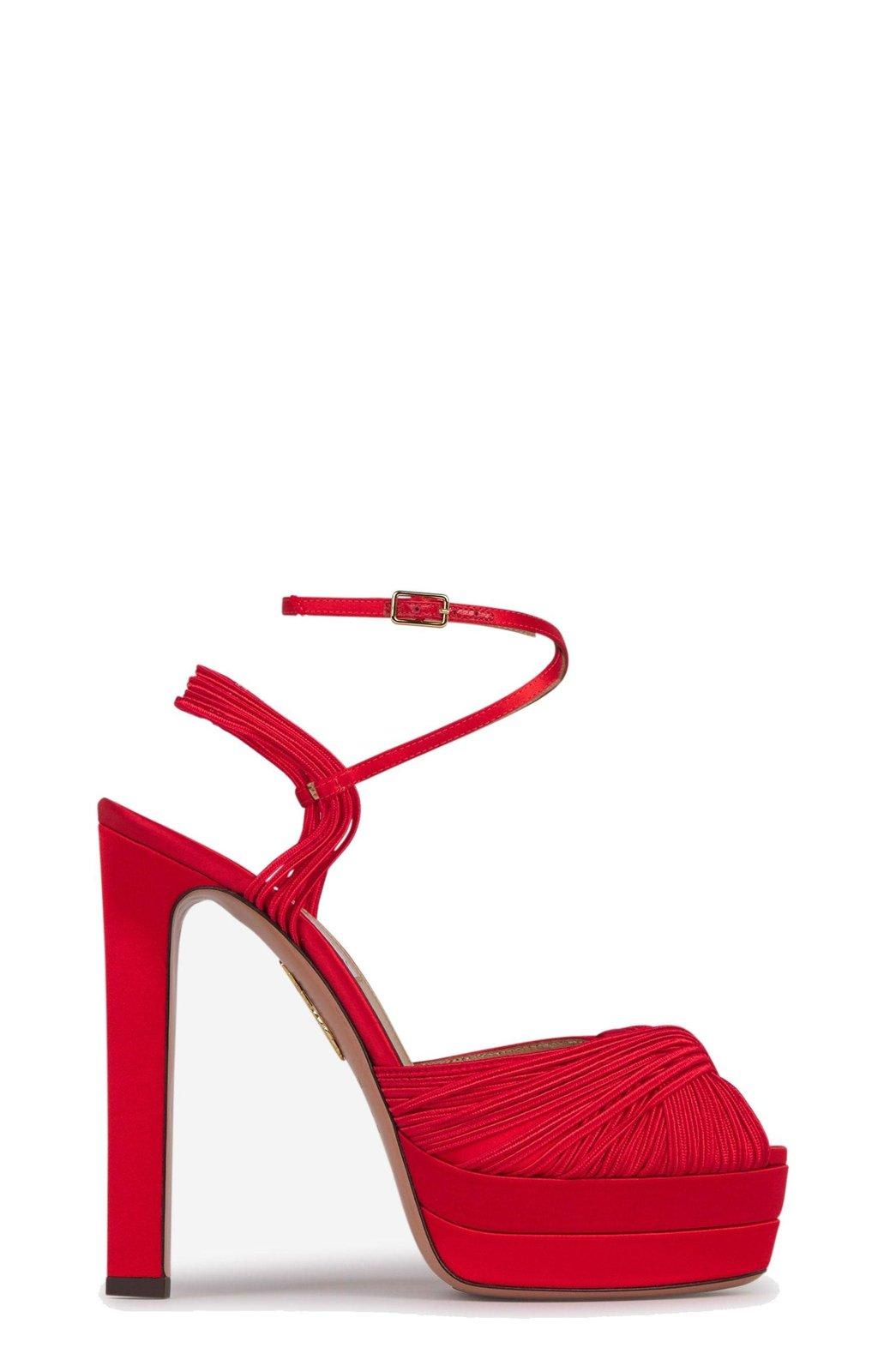 Shop Aquazzura Bellini Beauty Plateau Open Toe Sandals In Red