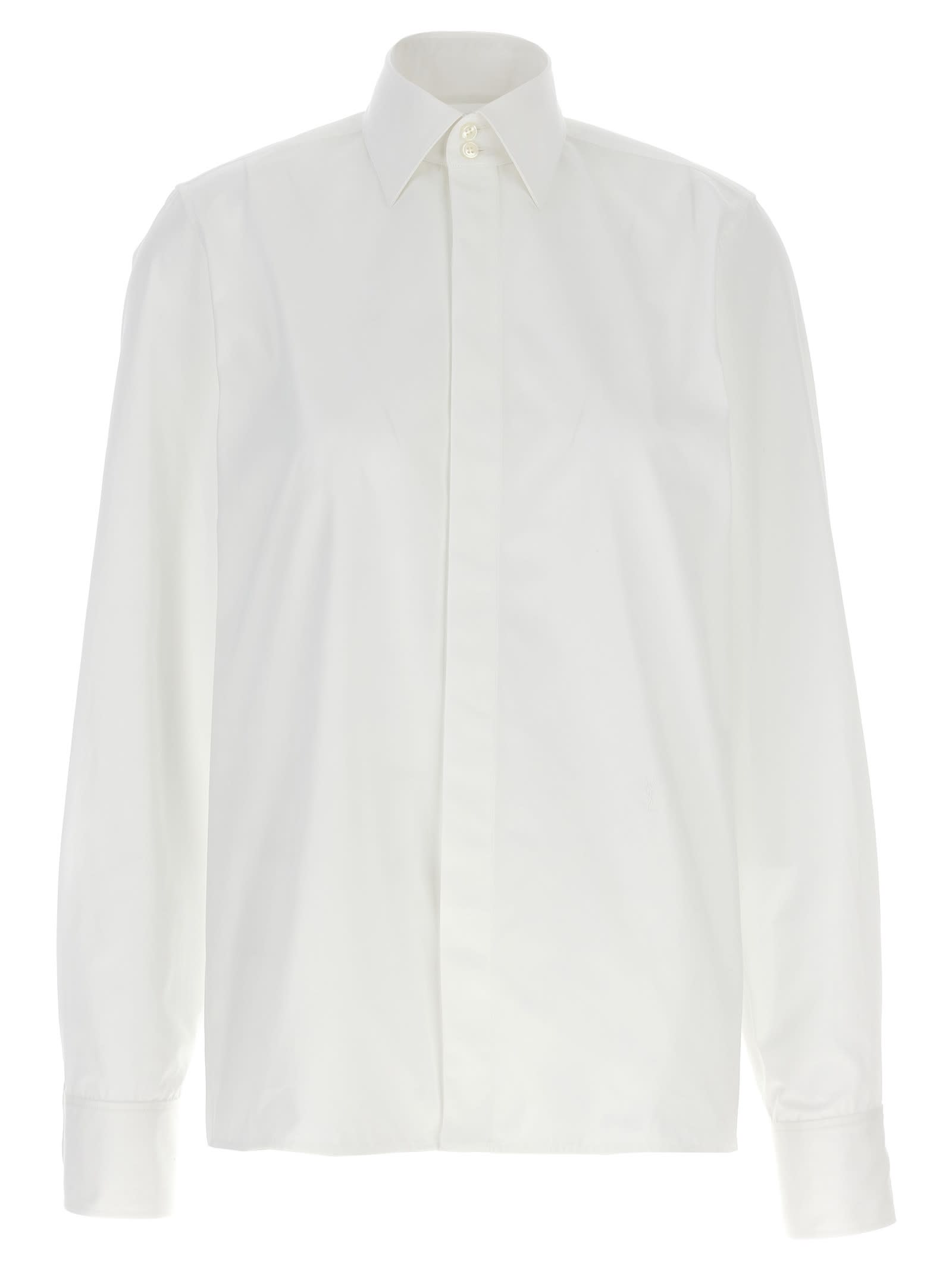 Shop Saint Laurent Logo Embroidery Shirt In White