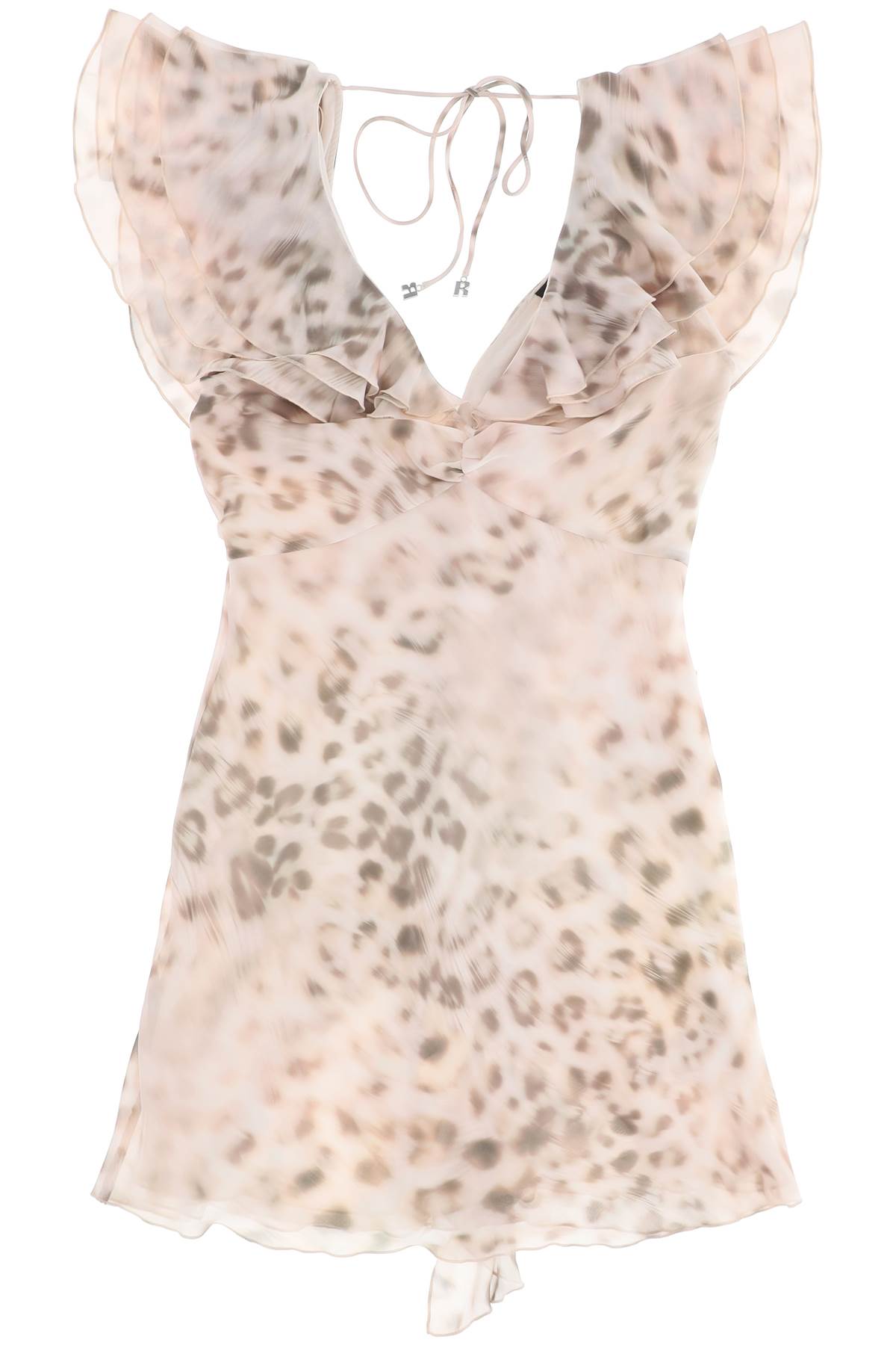 Shop Rotate Birger Christensen Chiffon Mini Dress With R In Blurry Snow Leopard Tarmac Comb (white)