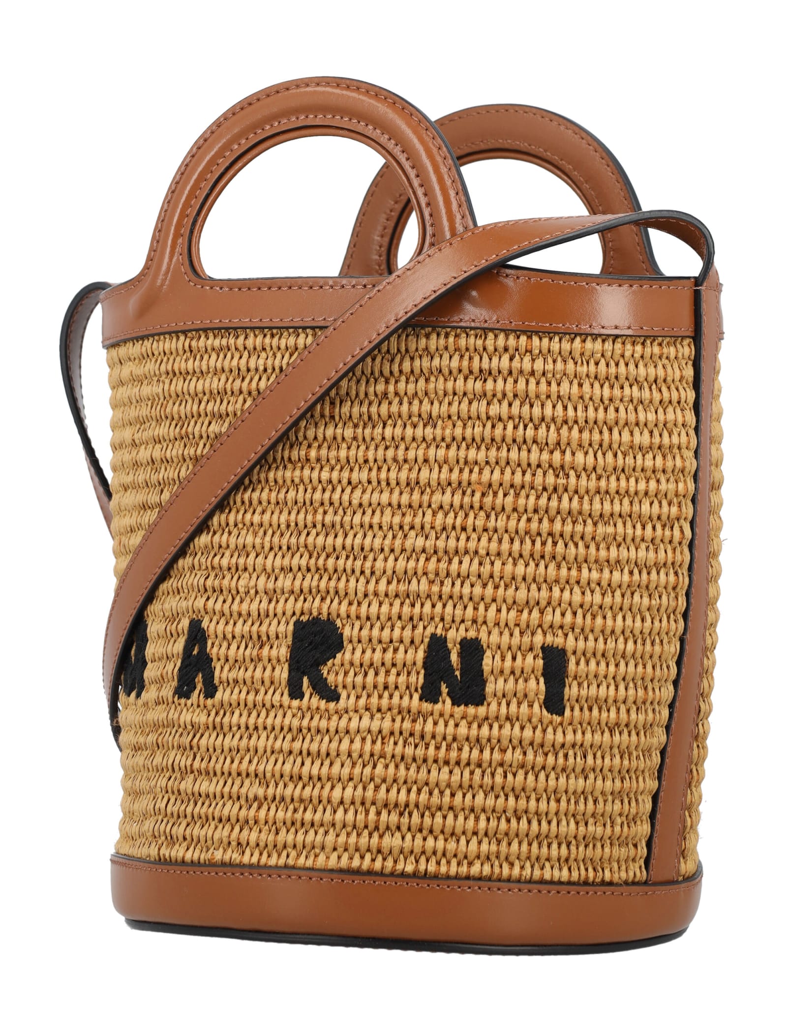 Shop Marni Tropicalia Small Bucket Bag In Raw Sienna