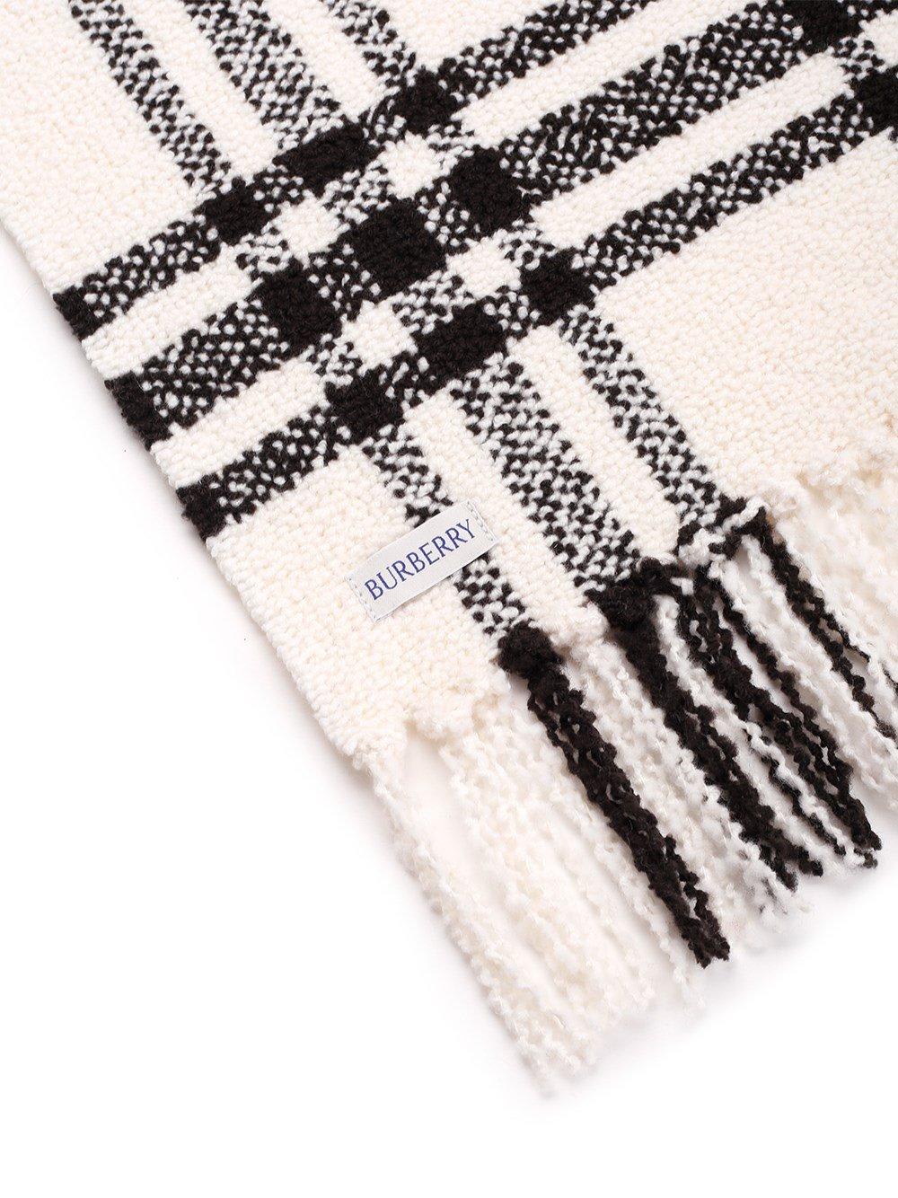 Shop Burberry Logo Patch Fringed-edge Scarf In White