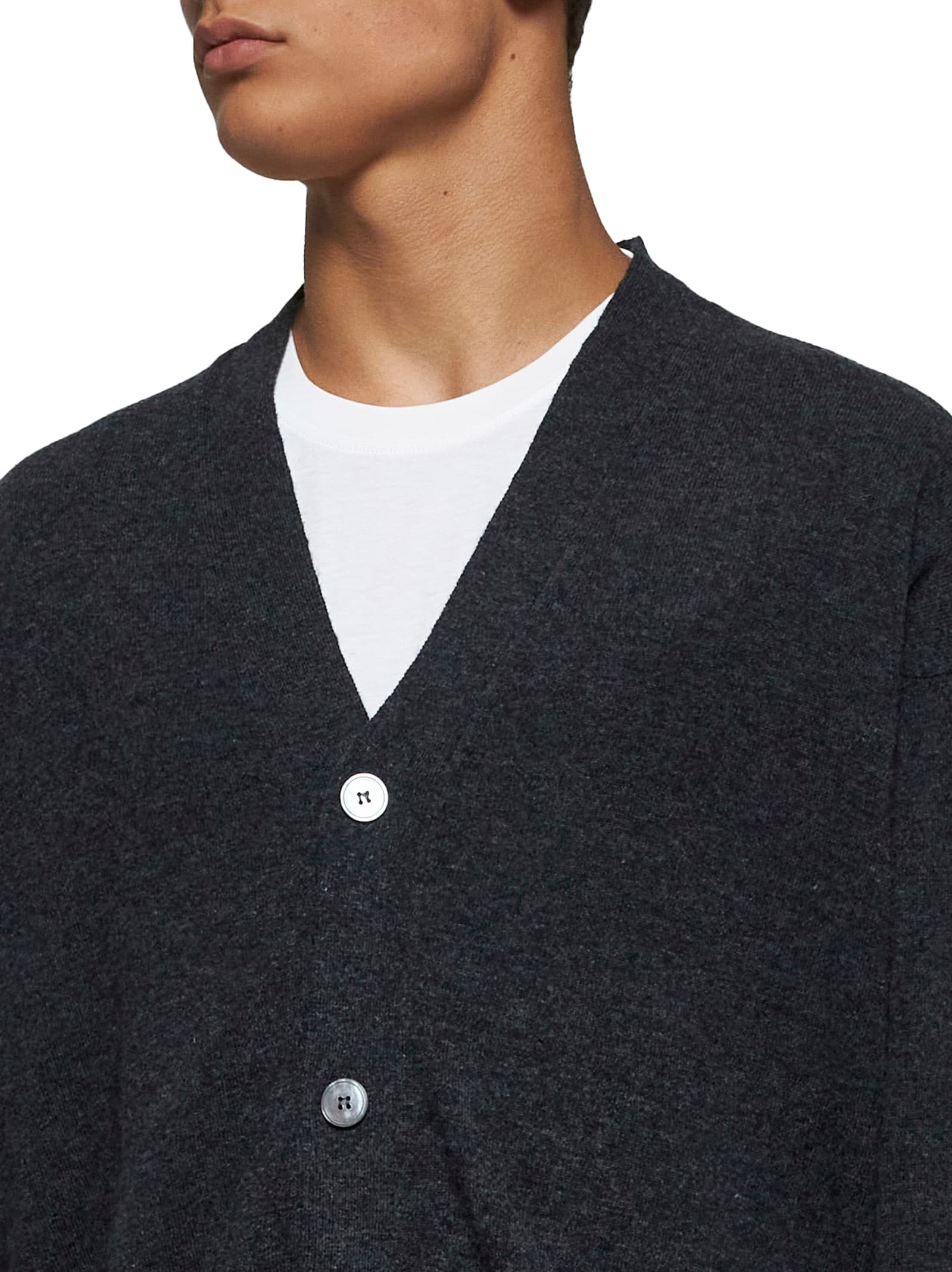 Shop Studio Nicholson Cardigan In Charcoal Marl