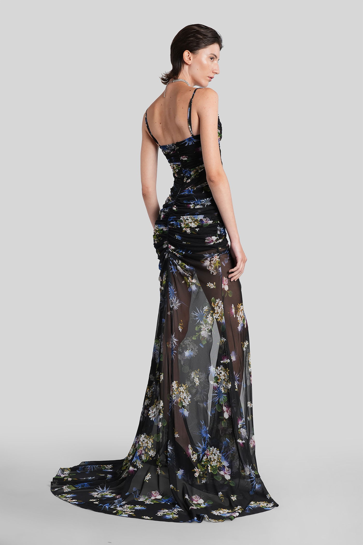 Blumarine Floral-print Ruched Maxi Dress In Black