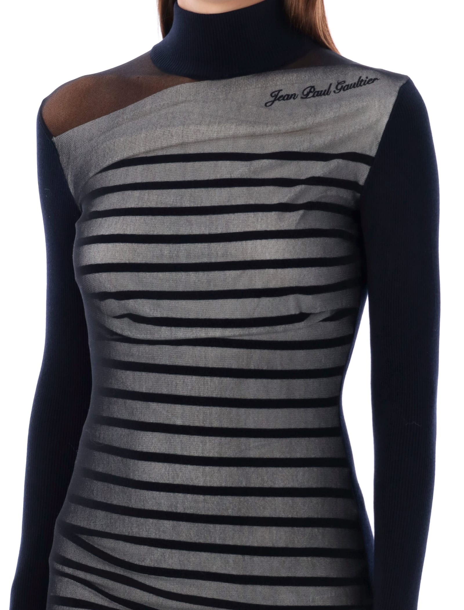 Shop Jean Paul Gaultier Ribbed Marinier Double Mini Dress In Navy White Black