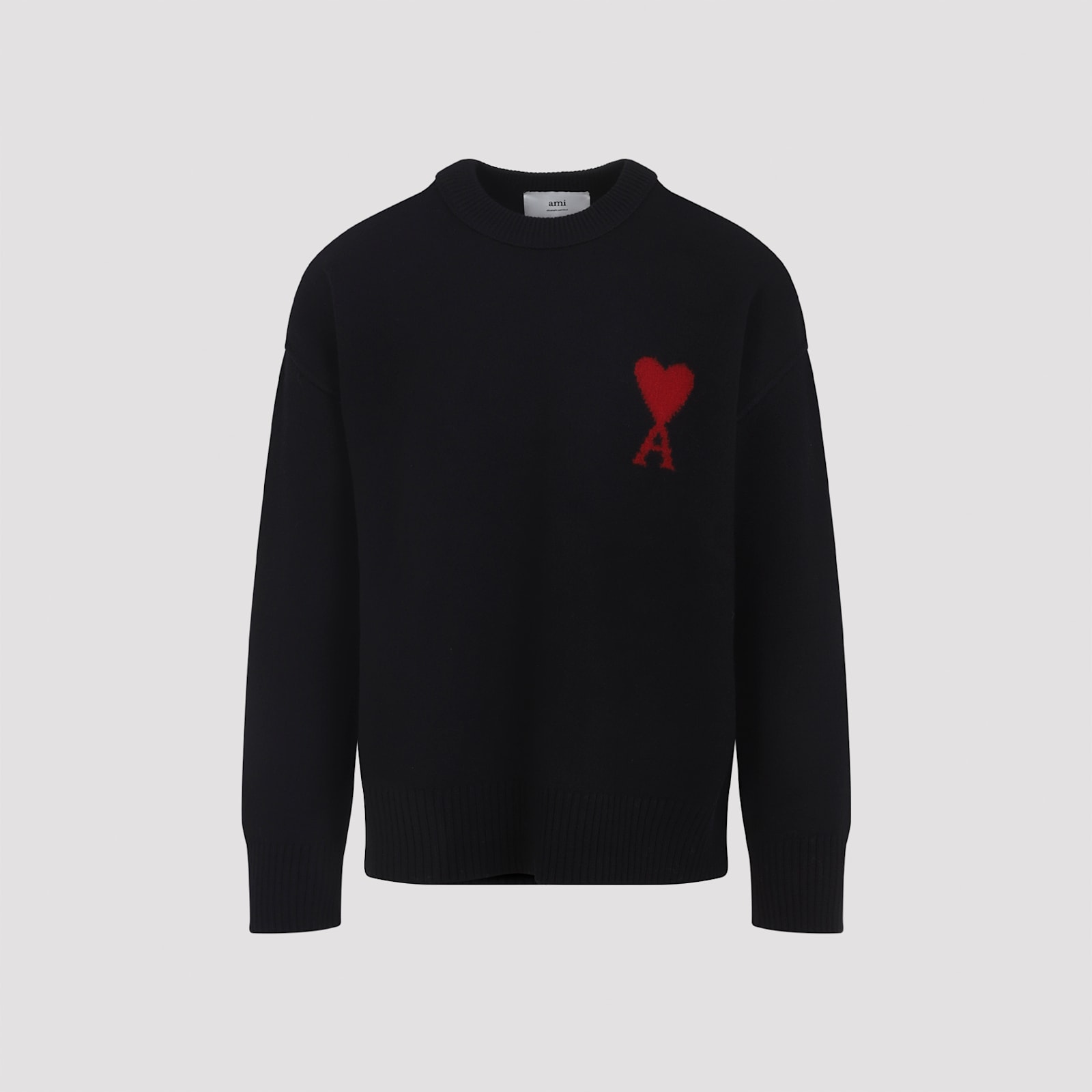 Ami Alexandre Mattiussi Ami Felted Wool Sweater With Heart And Logo Detail In Black