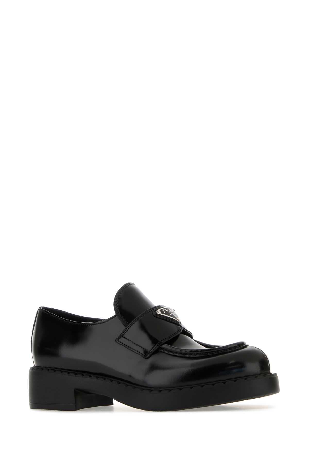 Shop Prada Black Leather Loafers In Nero