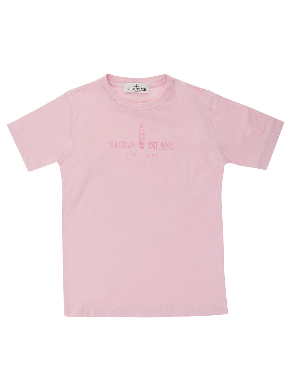Stone Island Kids' Pink Crewneck T-shirt With Logo Print In Cotton Boy