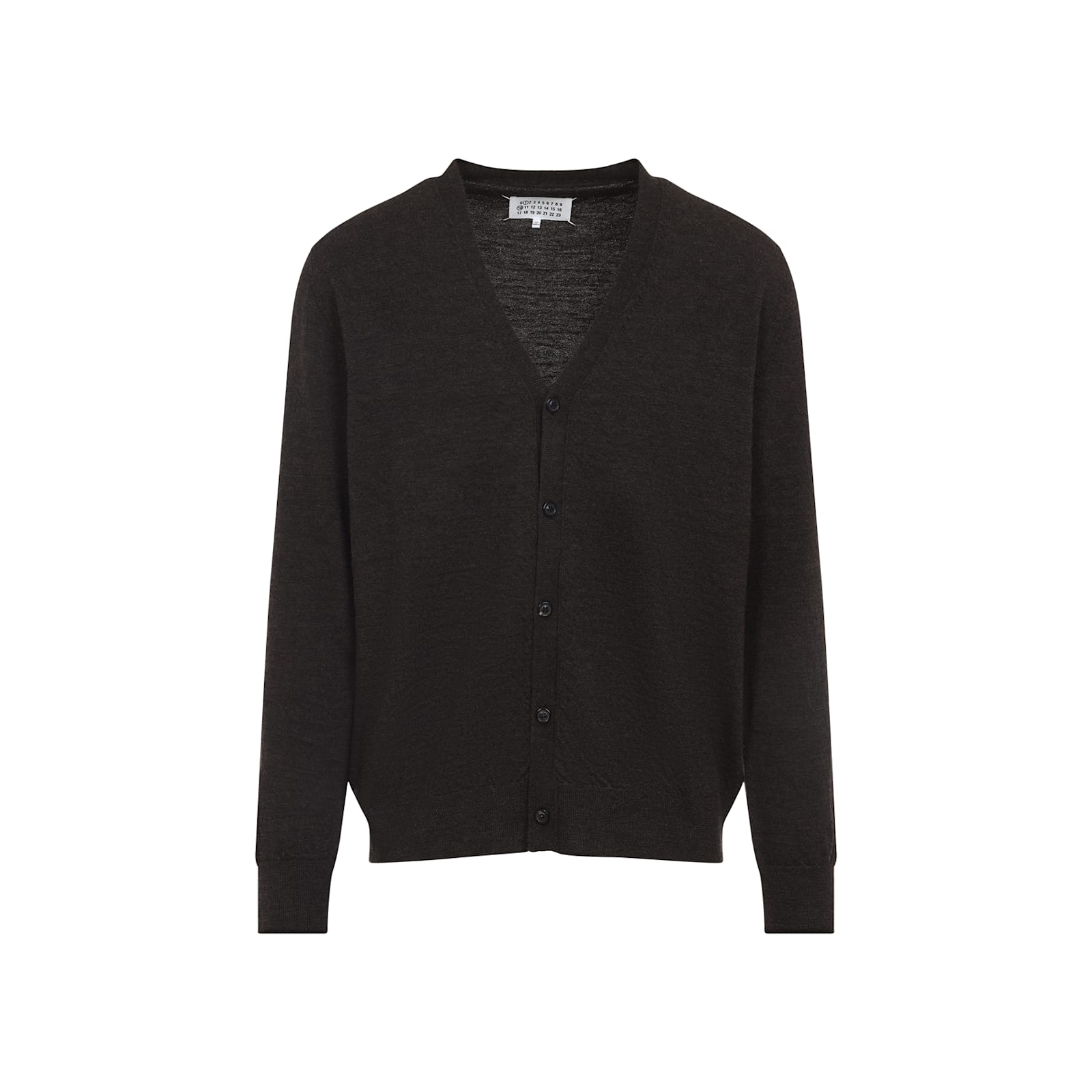 Maison Margiela Brown Wool Cardigan With Suede Elbow Patches In Black