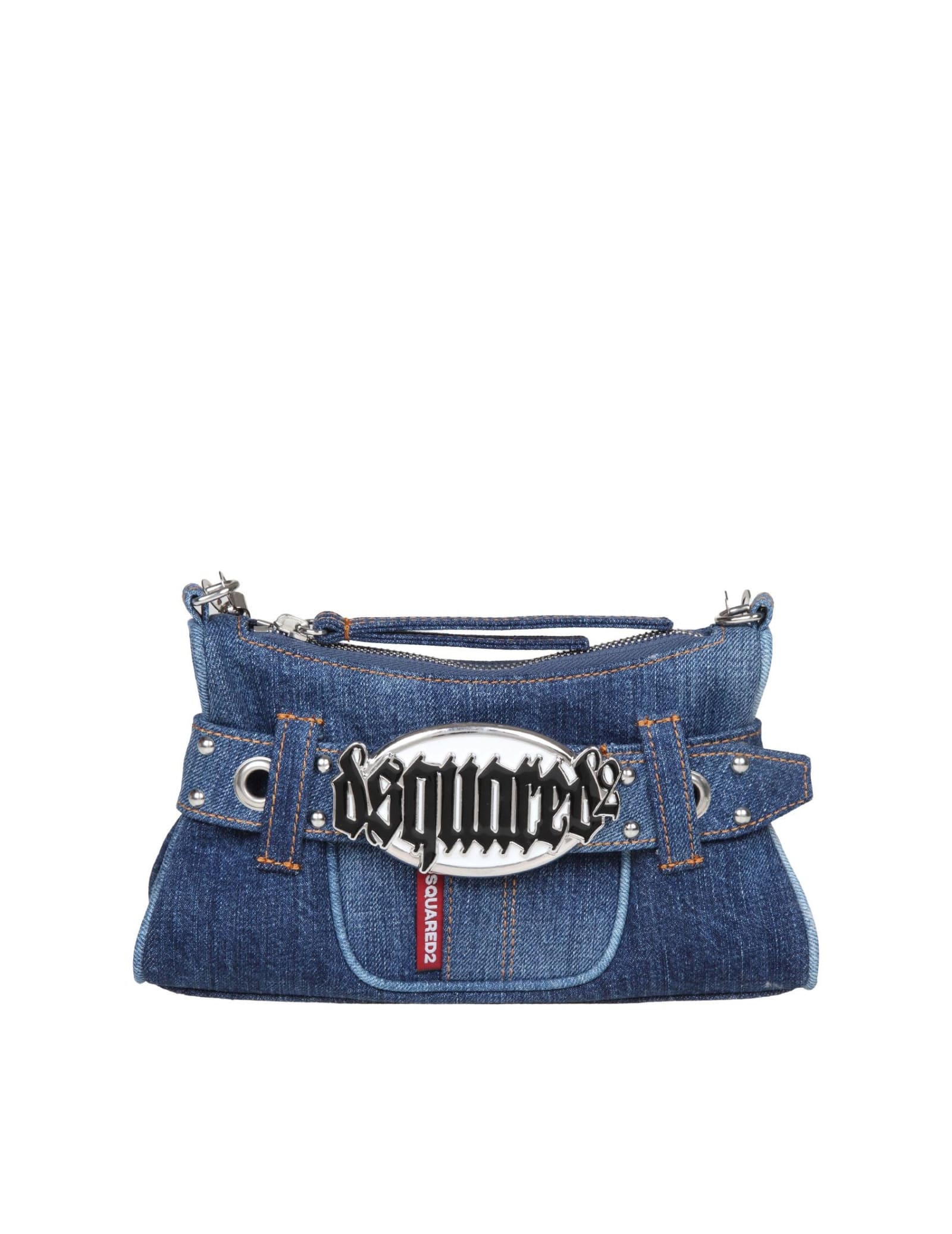 Shop Dsquared2 Denim Shoulder Bag With Logo In Blue