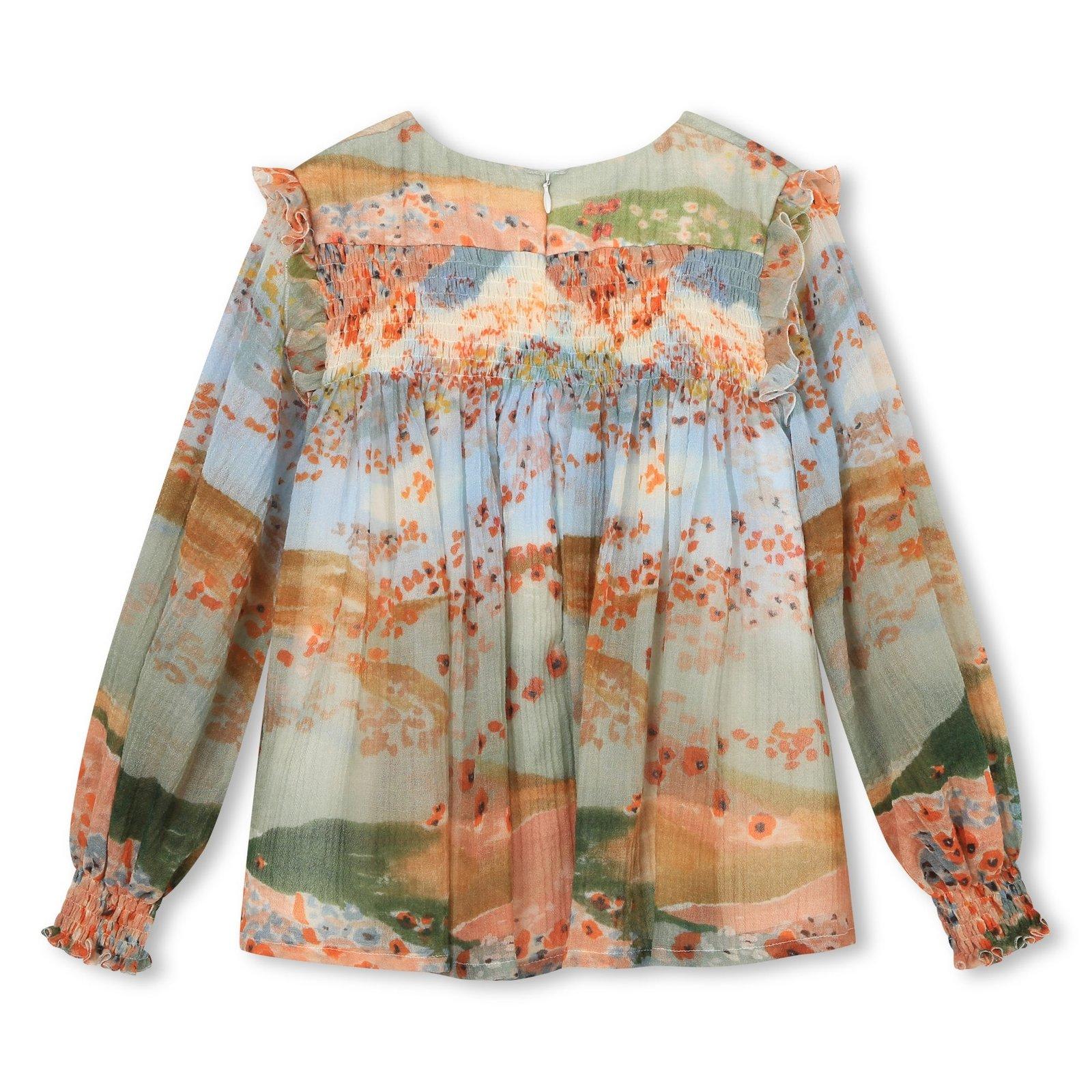 Shop Chloé Ceremony Graphic Printed Ruffled Detail Blouse In Multicolor