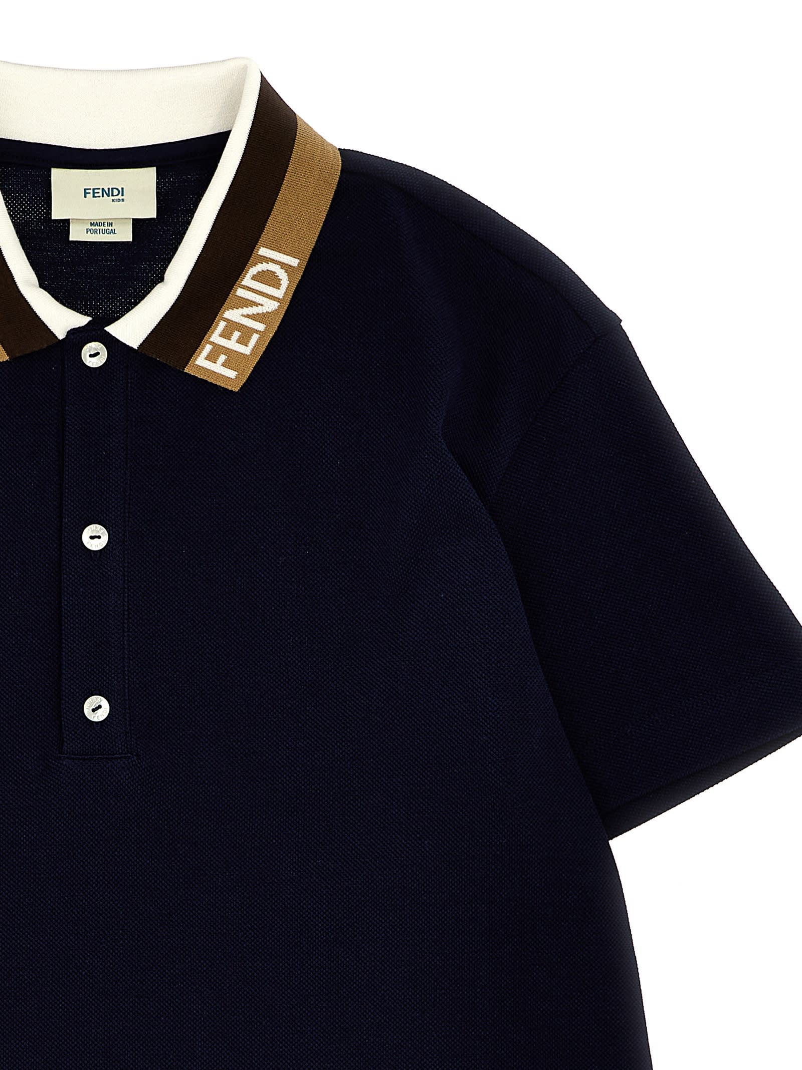 Shop Fendi Logo Collar Polo Shirt