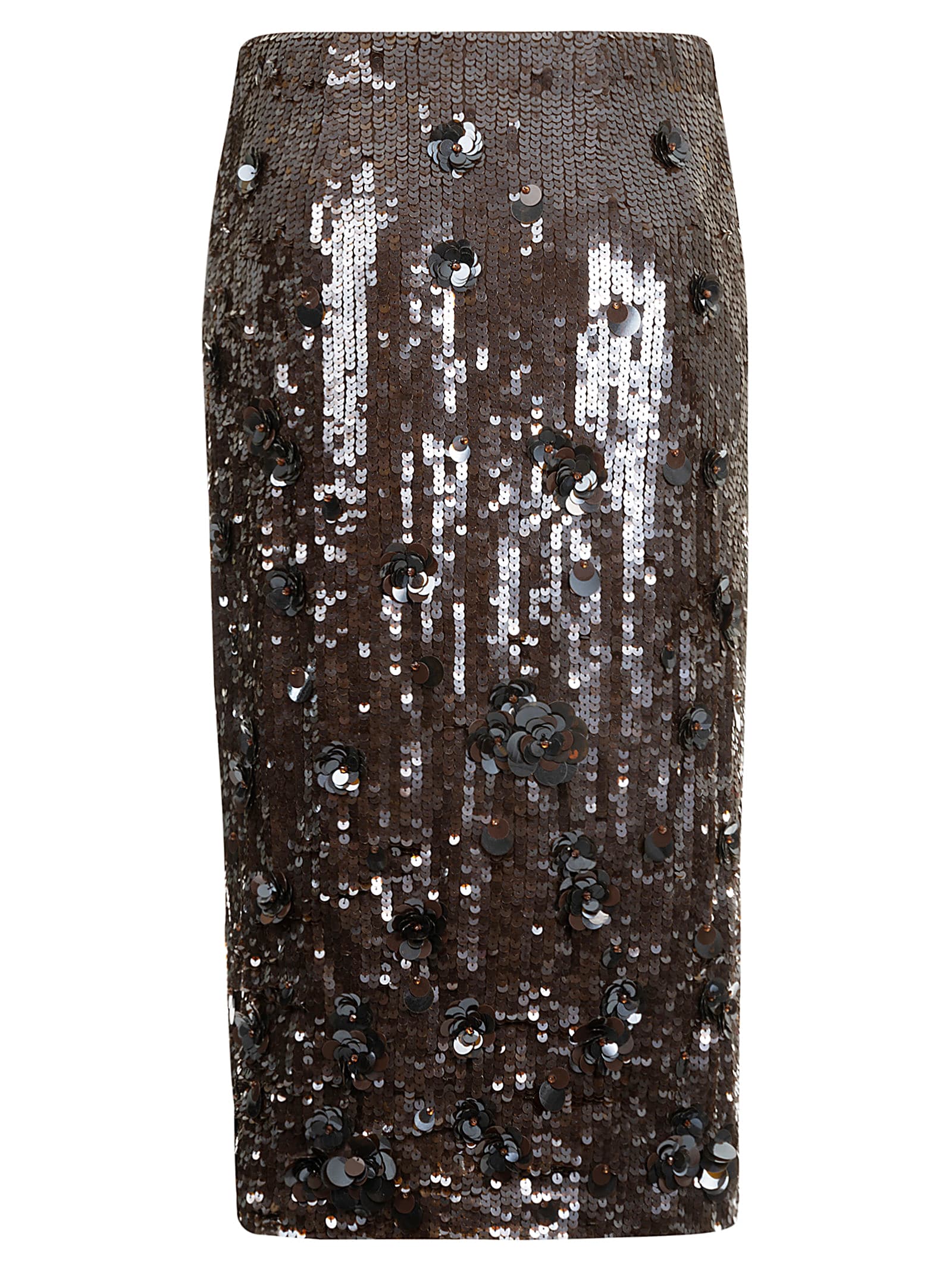 P.a.r.o.s.h . Dark Grey Midi Skirt With Micro Sequins In Marrone
