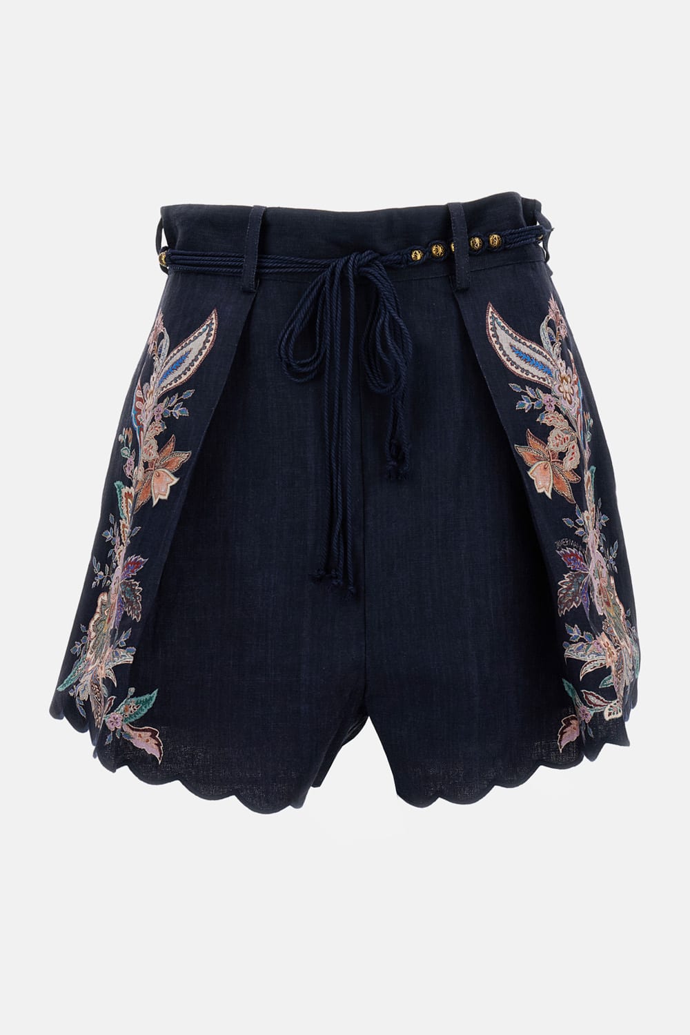 Zimmermann Womens Navy Multi Paisley Rhiannon Floral Linen Shorts Xs