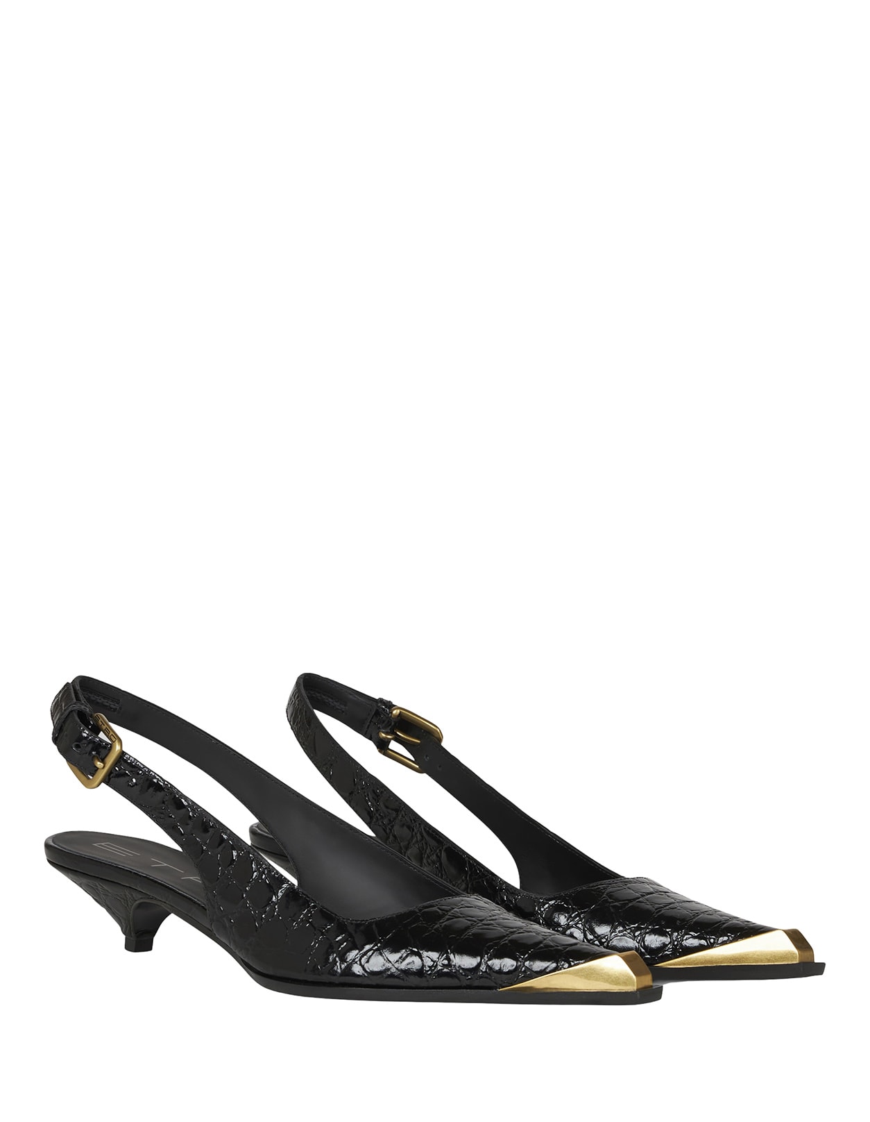 ETRO BLACK PRINTED LEATHER SLING-BACK 