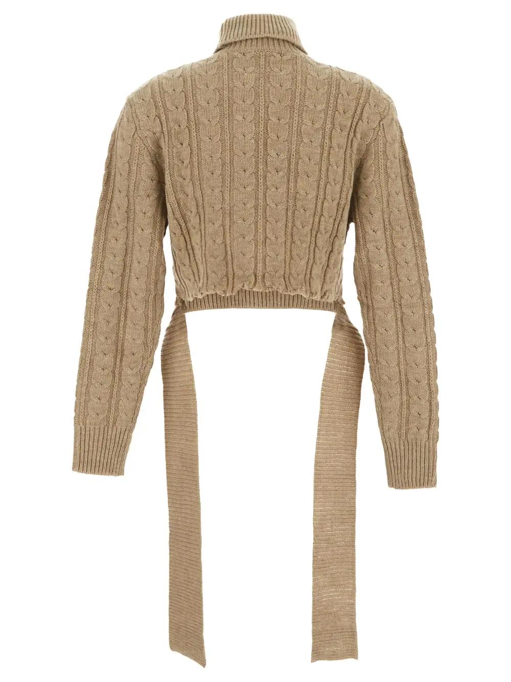 Shop Mm6 Maison Margiela Open Waist Knit Sweater In Camel