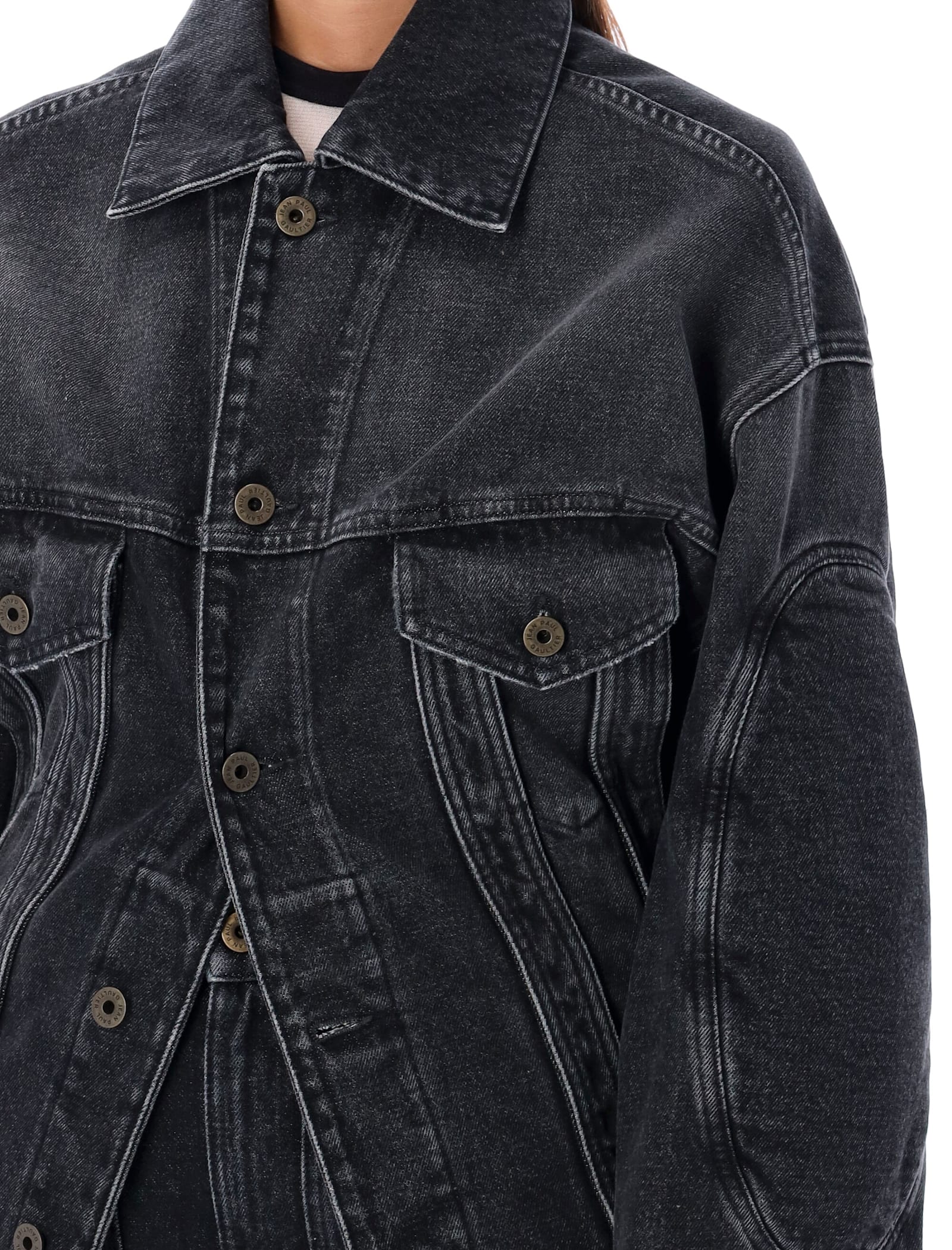 Shop Jean Paul Gaultier Denim Jacket Lacing In Vintage Black