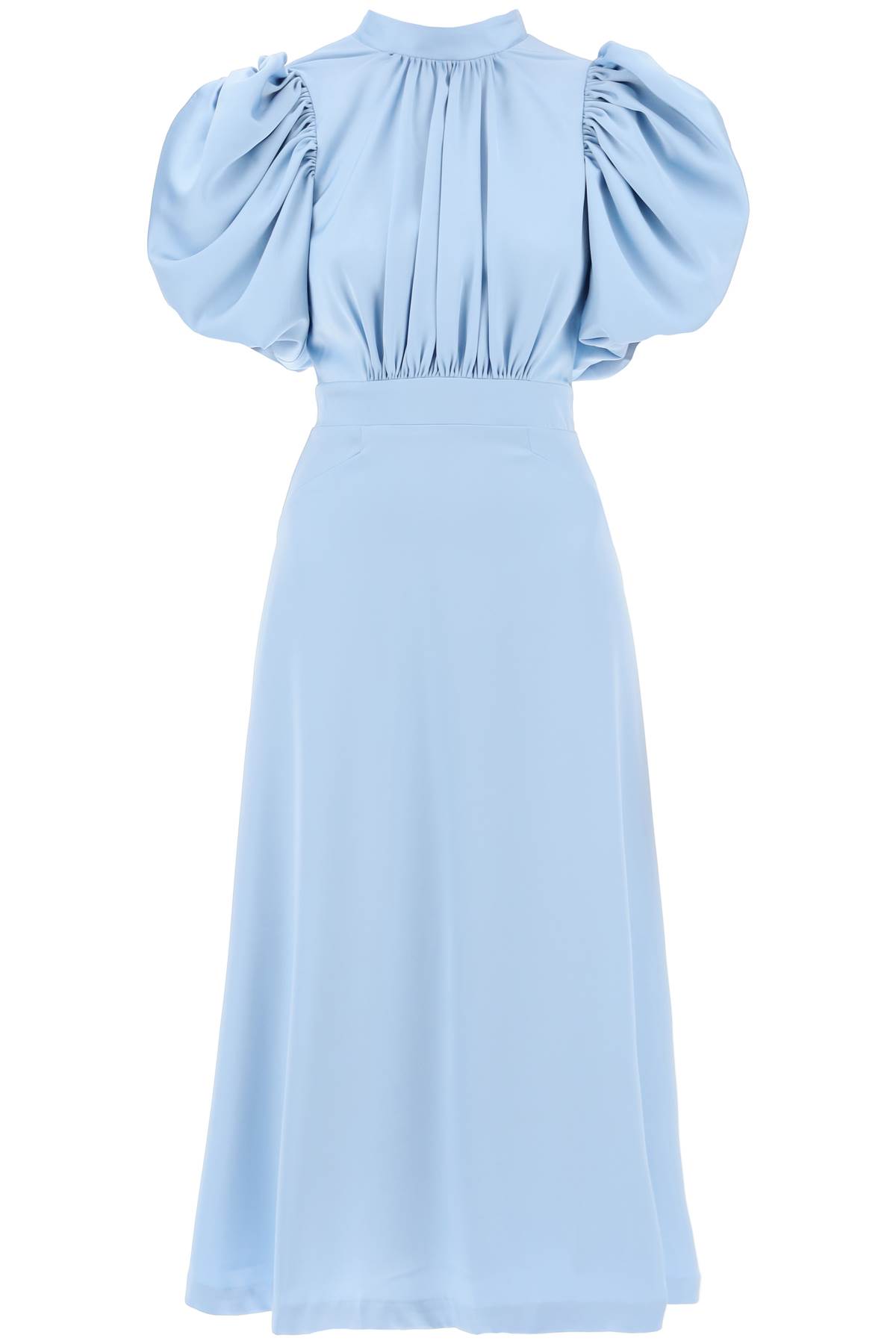 Midi Satin Dress With Balloon Sleeves