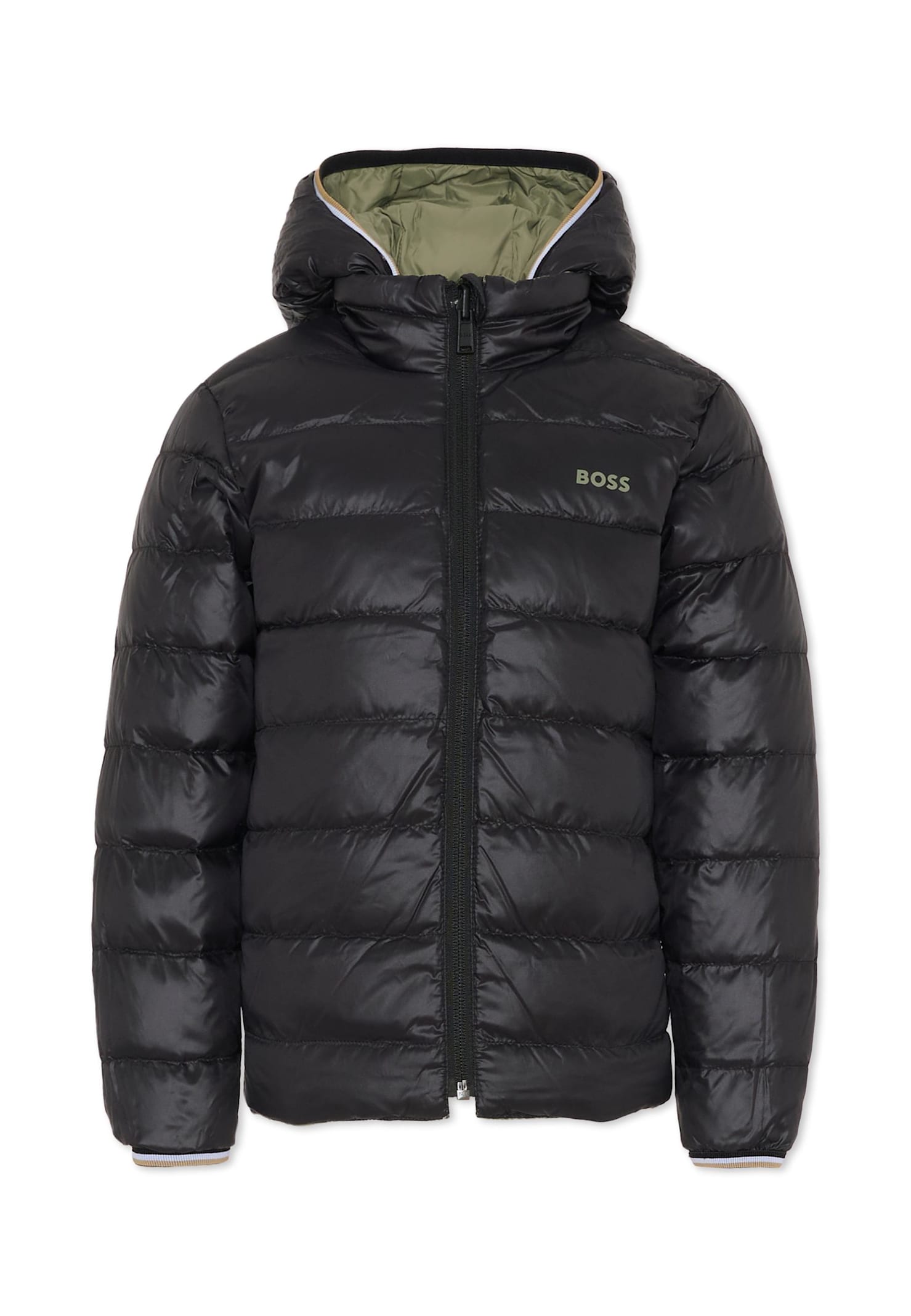 Hugo Boss Reversible Green Down Jacket For Boy With Logo In Green