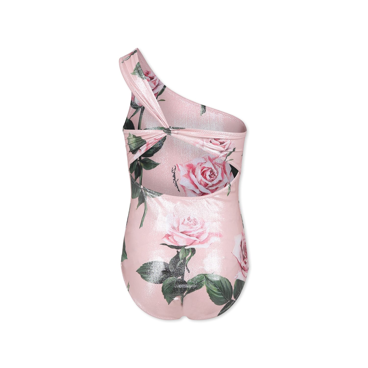 Dolce & Gabbana Pink Swimsuit For Girl With Rose Print In Pink