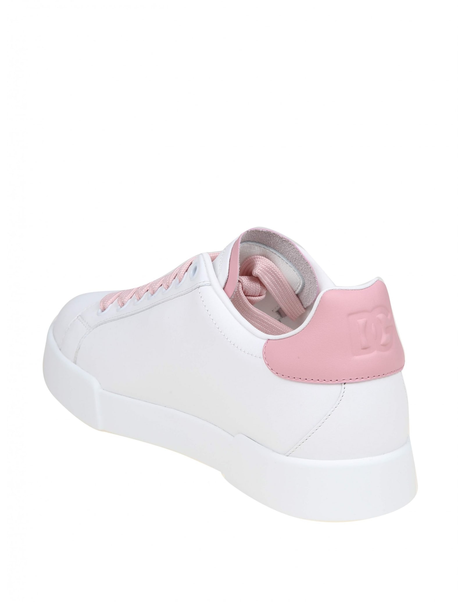 Shop Dolce & Gabbana Portofino Light Sneakers In White And Pink Leather In White/pink