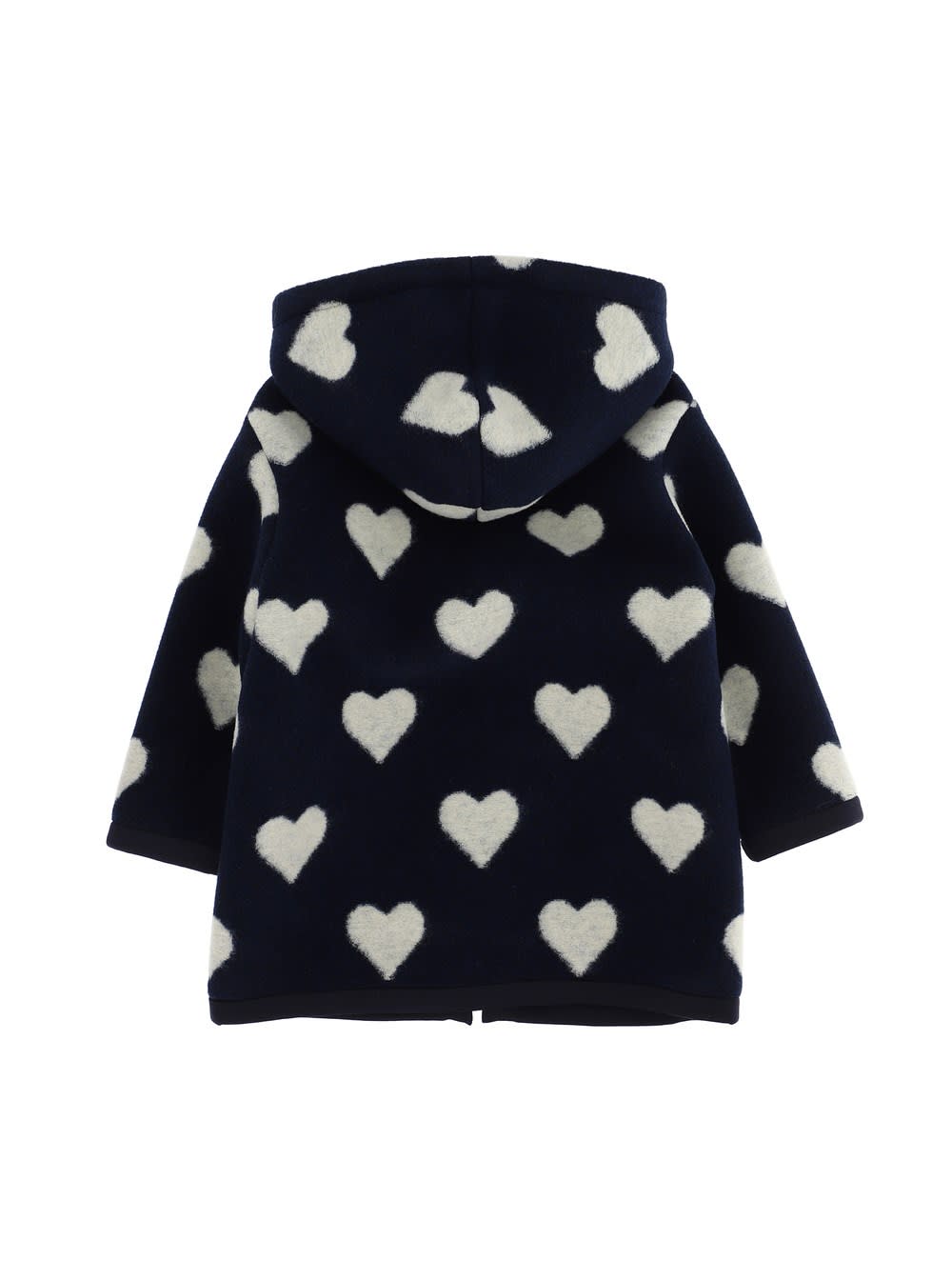 Monnalisa Blue Wool Blend Coat With Heart Print