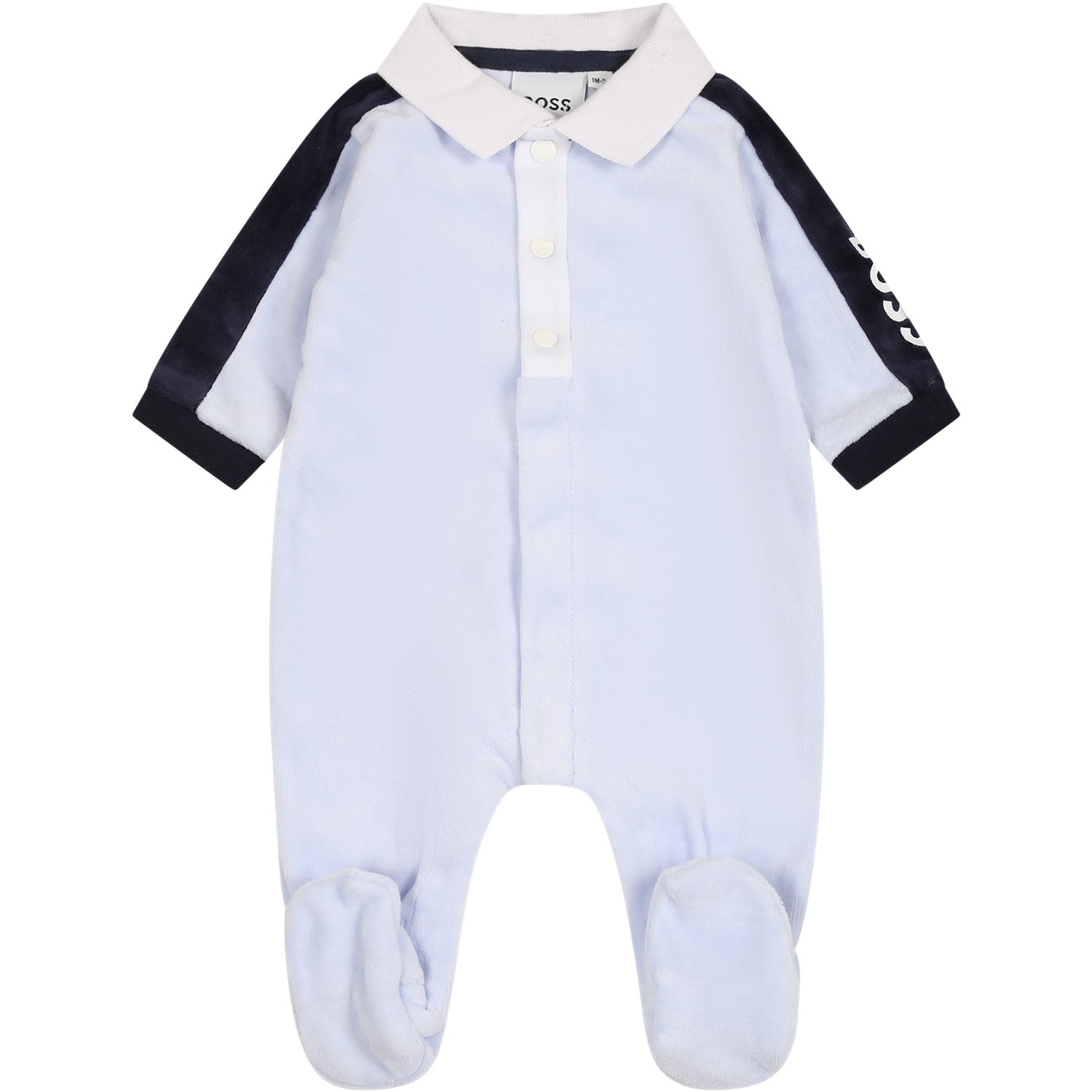 Hugo Boss Kids' Light Blue Babygrow For Baby Boy With Logo