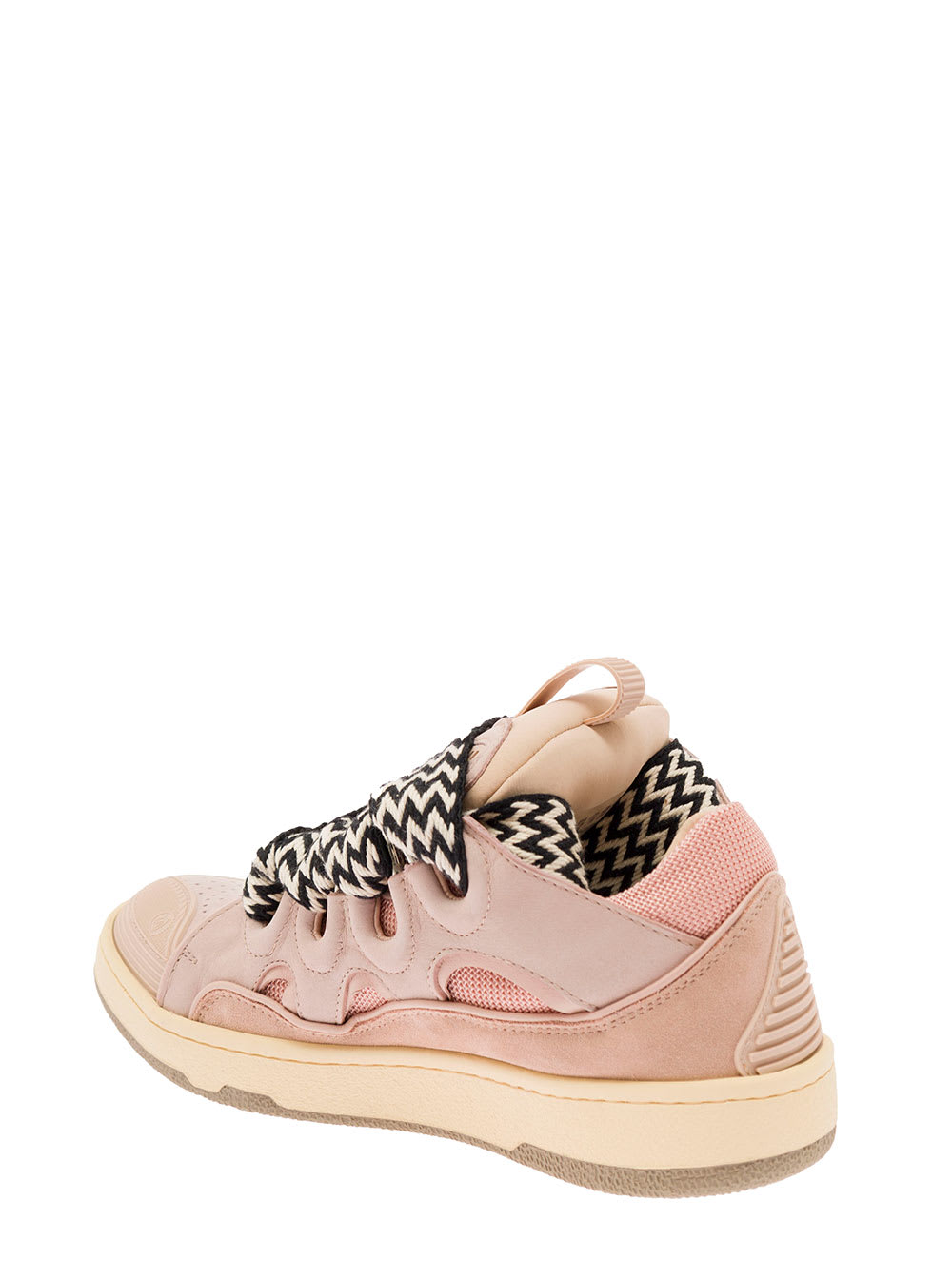 Shop Lanvin Curb Multicolor Low-top Sneaker With Oversized Laces In Leather Woman In Pink
