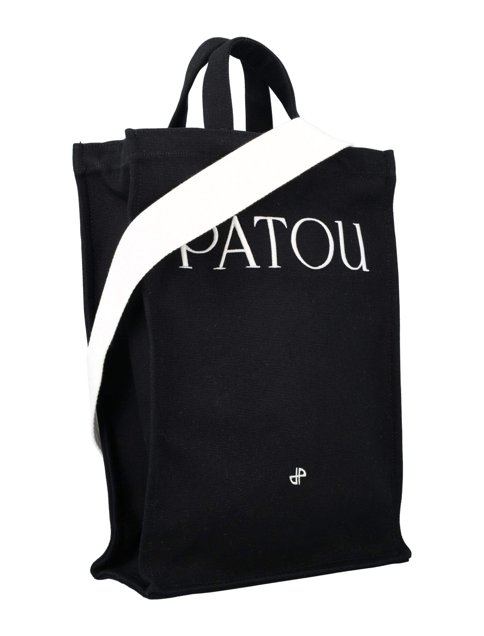 Patou Rectangular Tote Bag With Shoulder Strap And Top Handles In Black