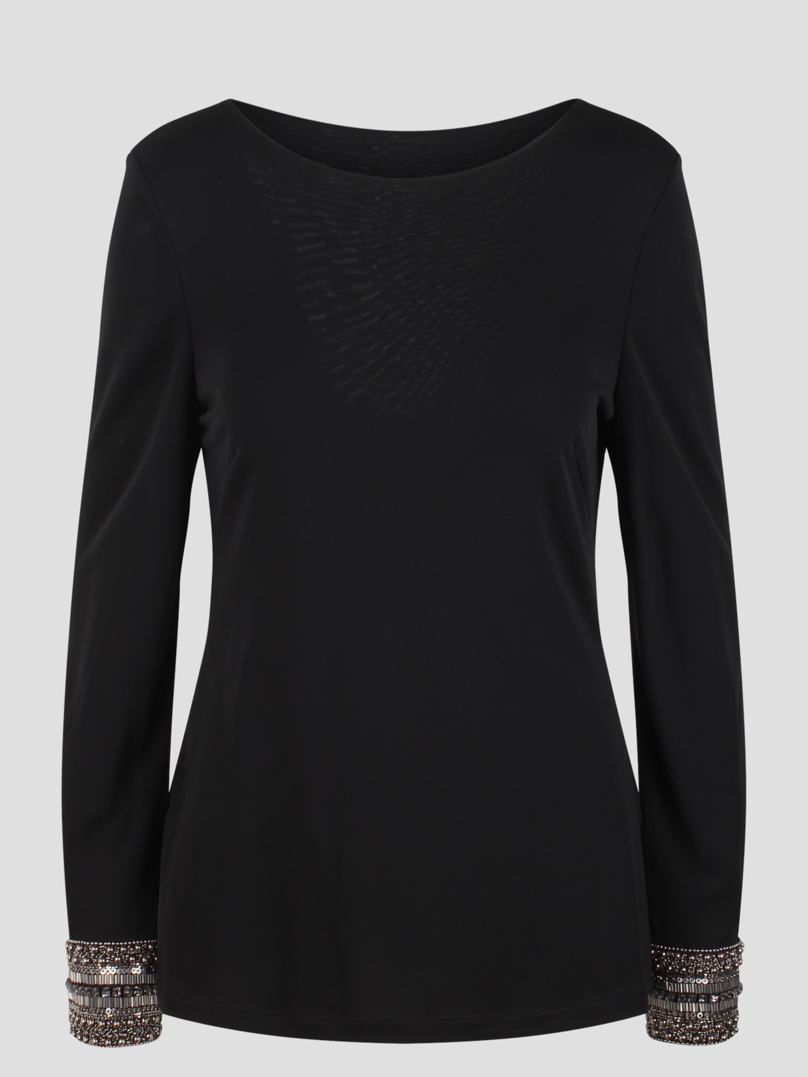 Shop Alberta Ferretti Embroidered Cuffs Jersey Top In Black