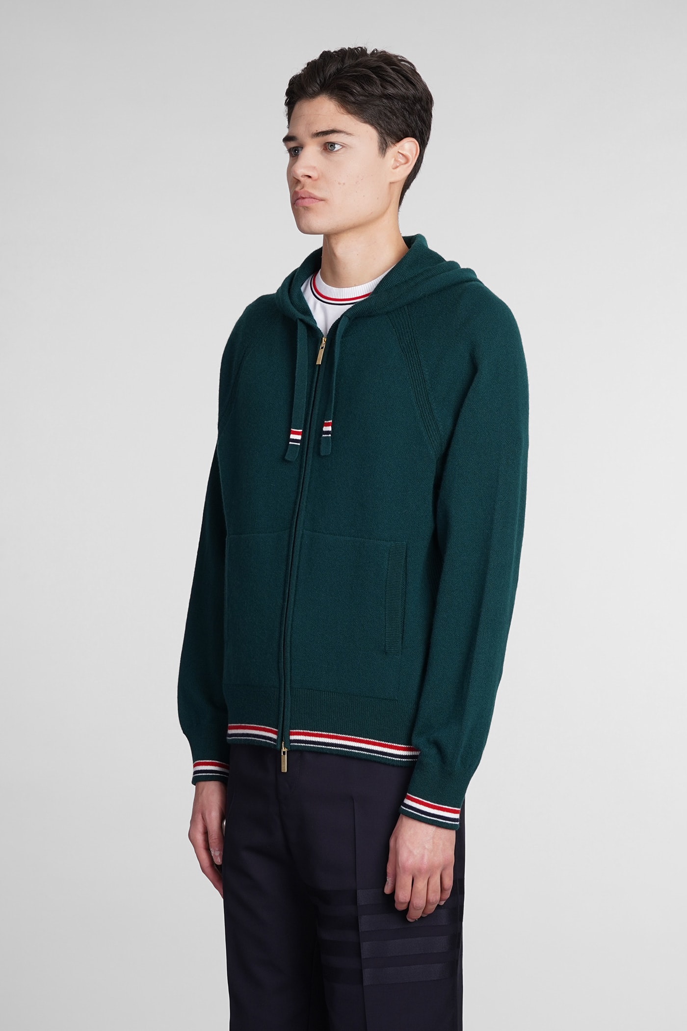 Thom Browne Cardigan In Green Cashmere In Green