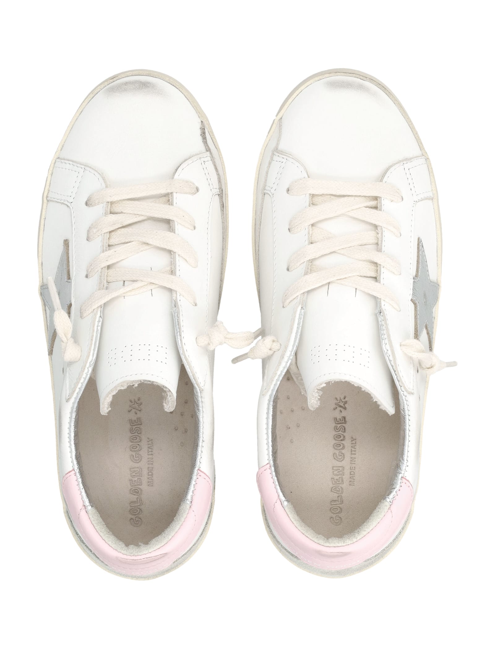 Golden Goose Kids Super-star White And Pink Leather Sneakers In Multi