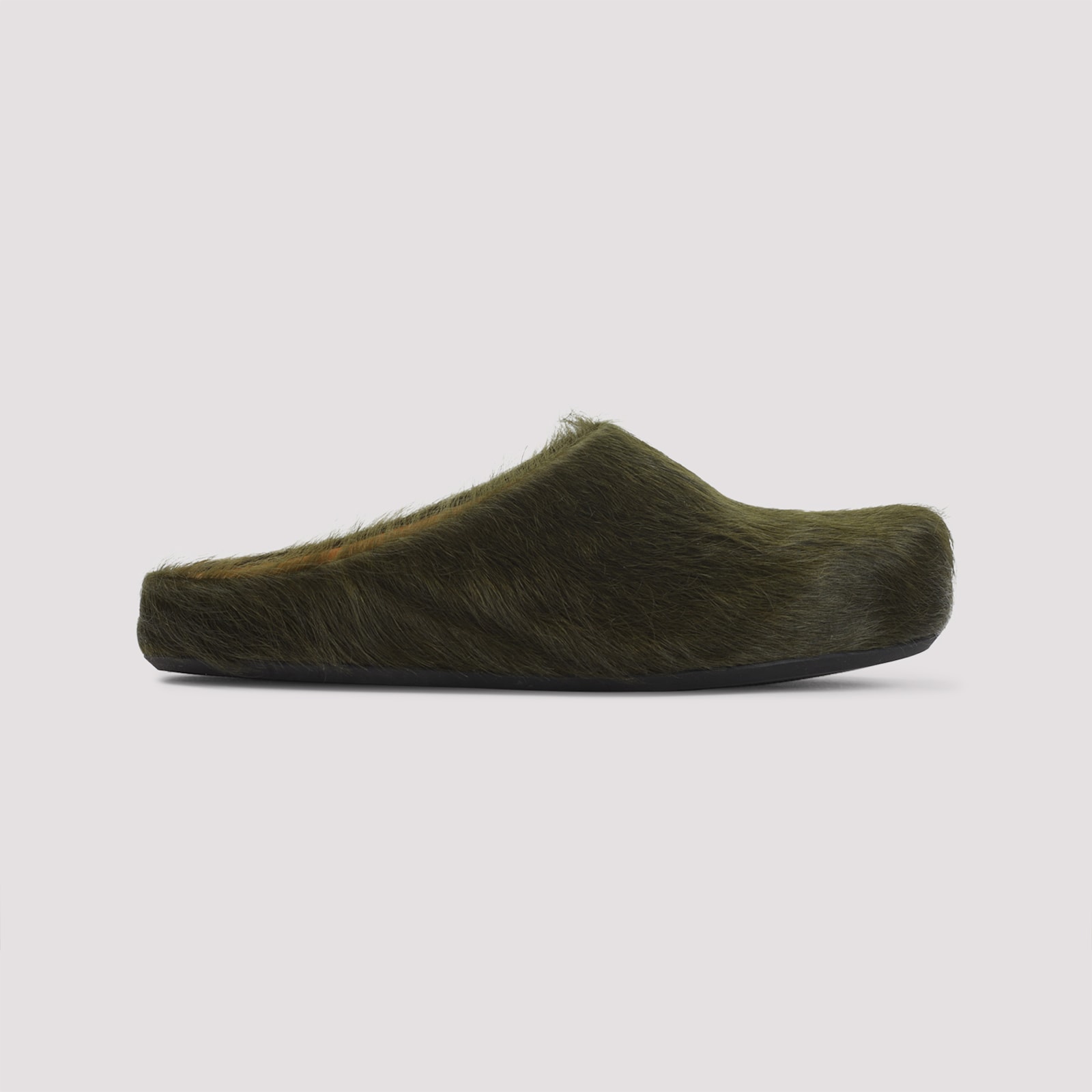 Marni Deep Sage Calf Hair Fussbett Sabot Mules In Black