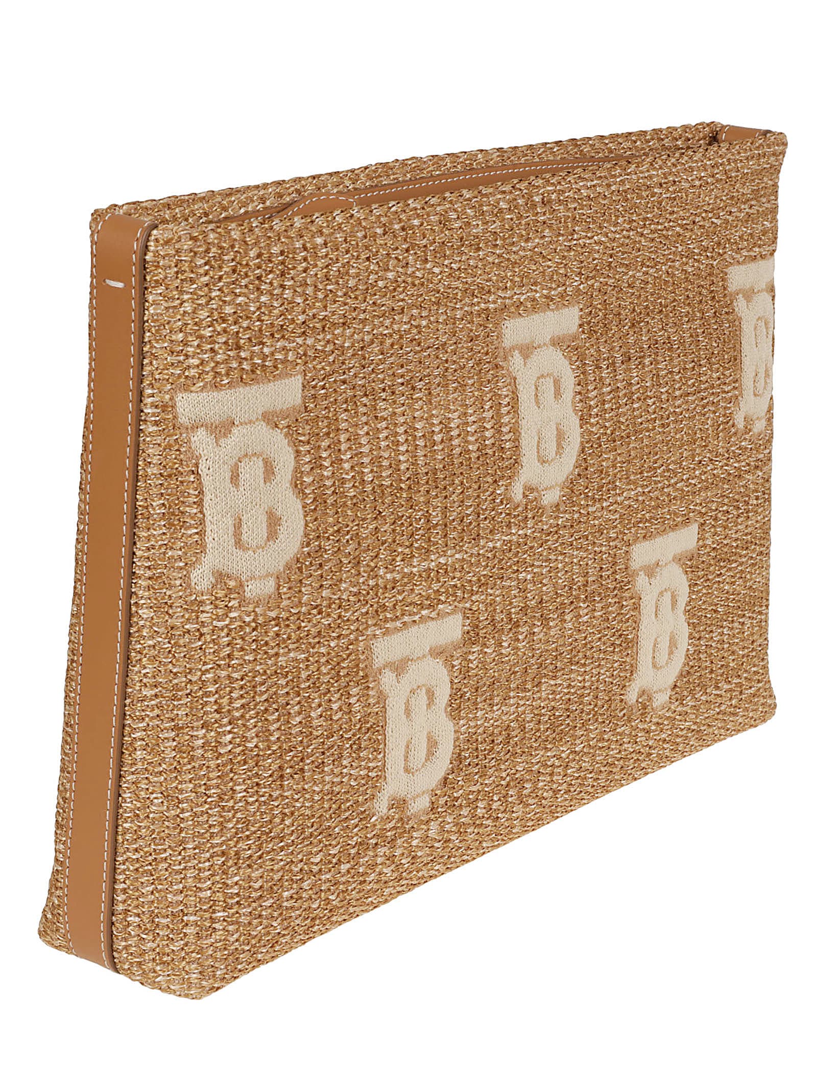 Shop Burberry Logo Weaved Clutch In Natural/beige
