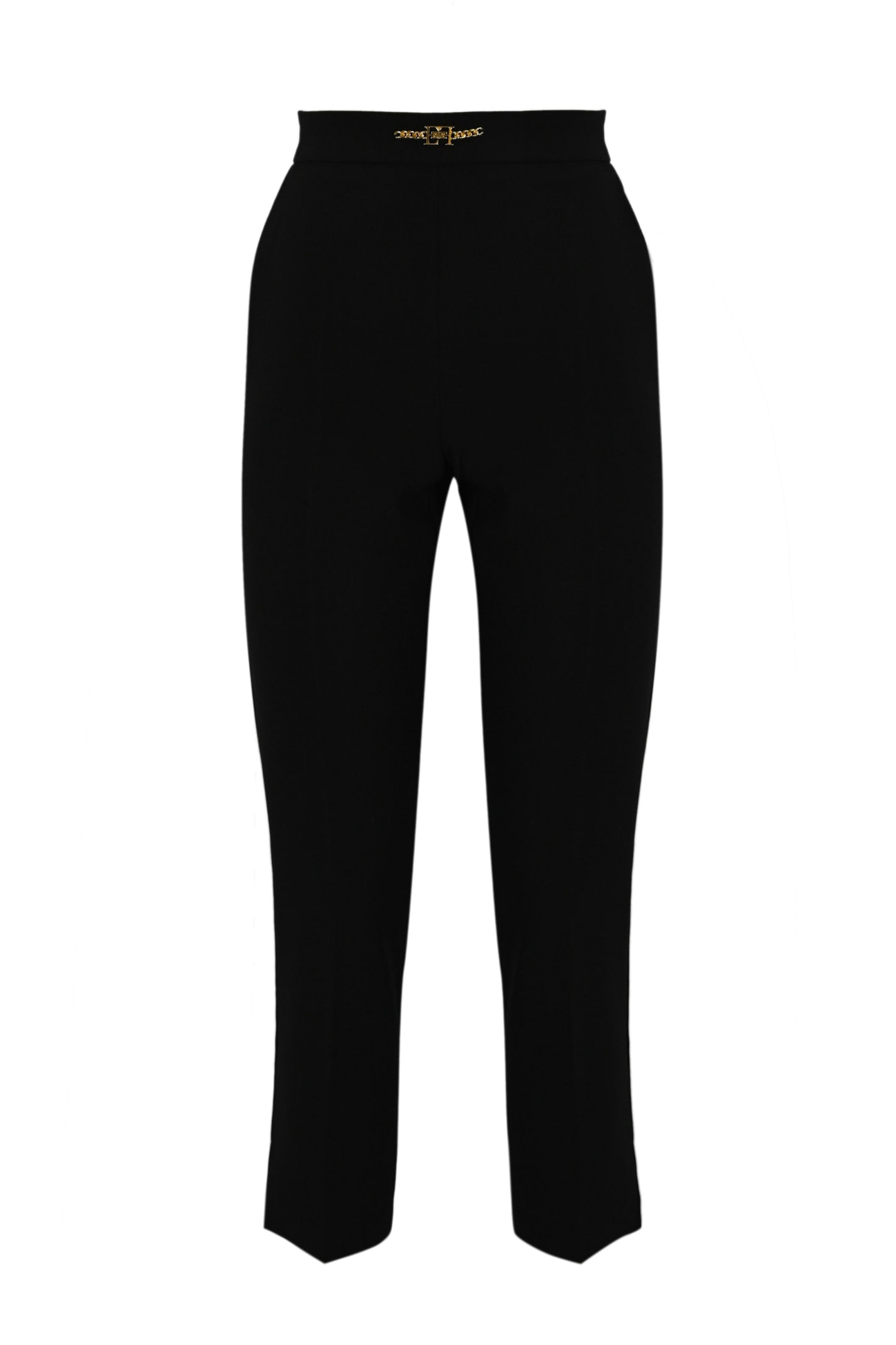 Shop Elisabetta Franchi Straight Trousers With Buckle In Black