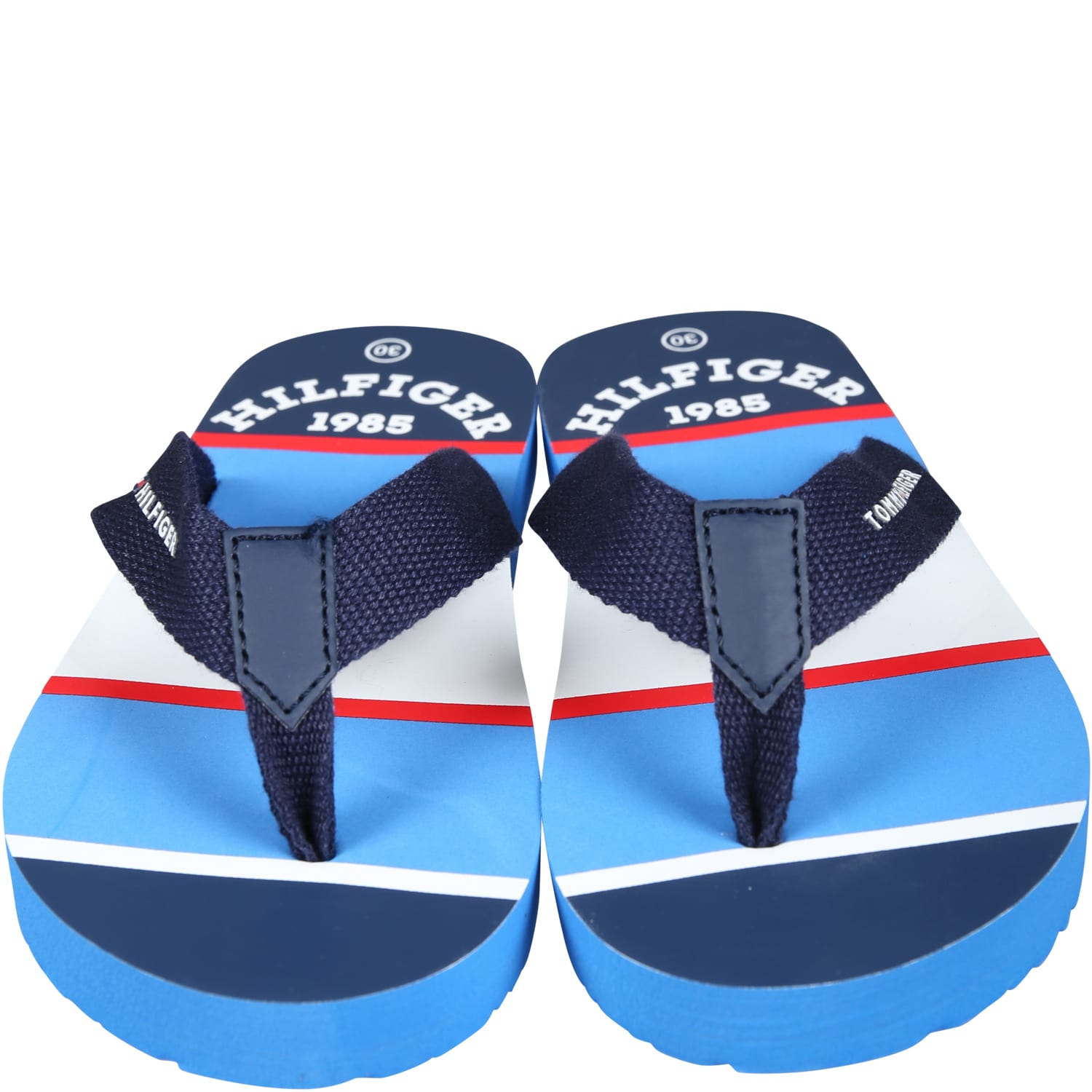 Shop Tommy Hilfiger Blue Flip Flops For Girl With Logo And Flag