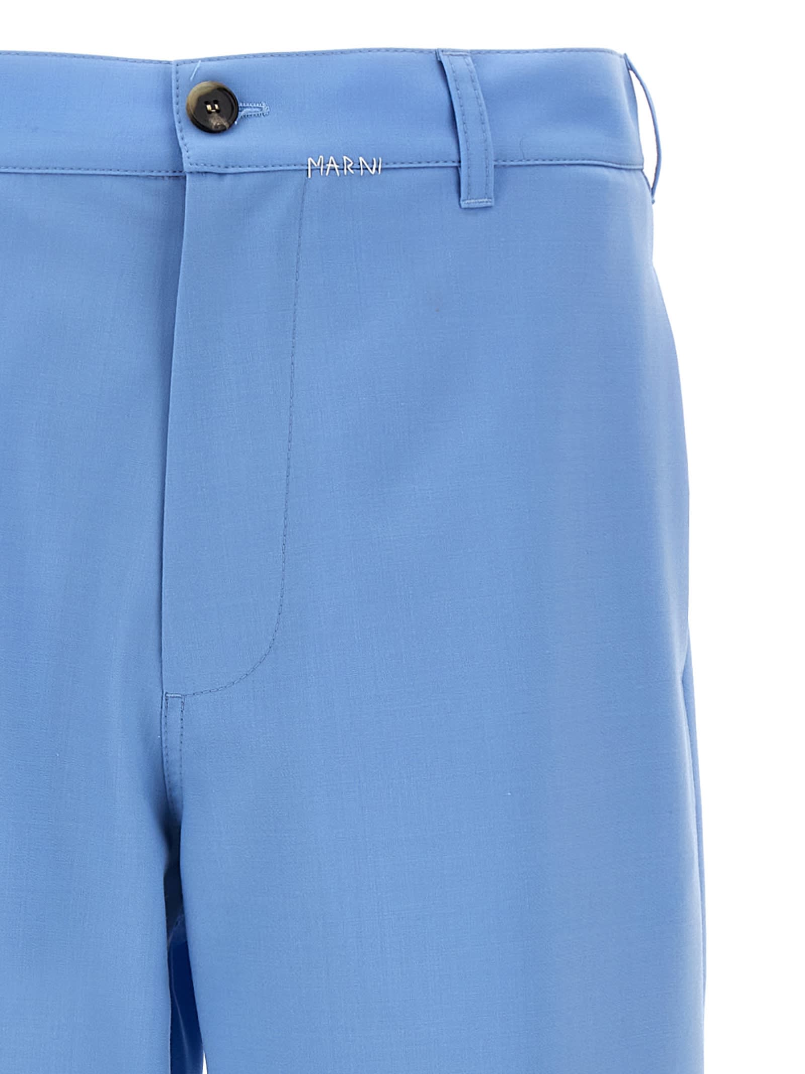 Shop Marni Logo Embroidery Pants In Light Blue