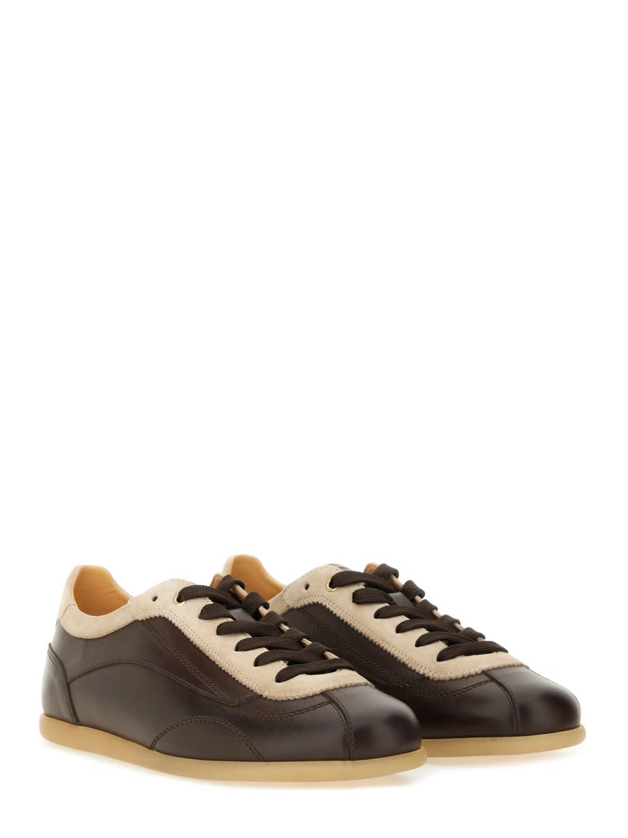 Brunello Cucinelli Two-tone Leather Sneakers Round Toe In Brown