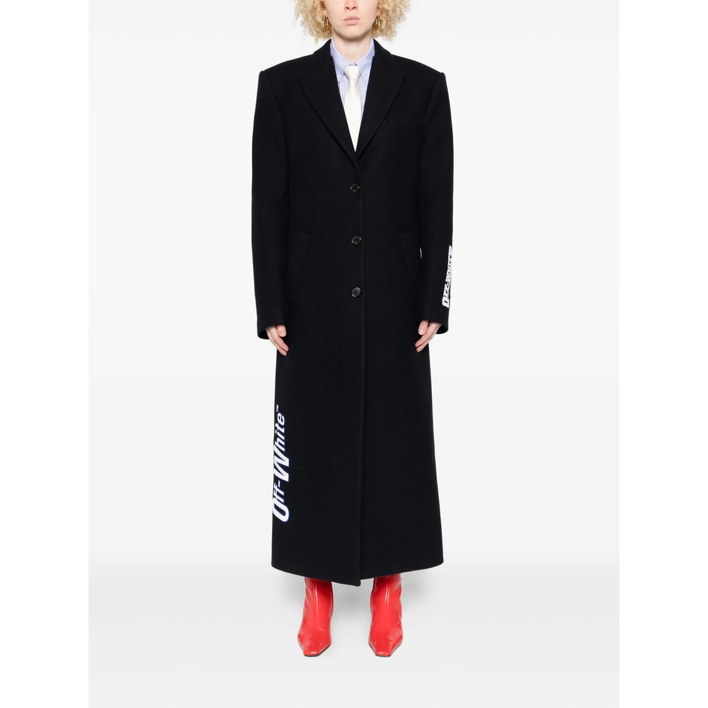 Off-white Long Tailored Wool Coat In Black
