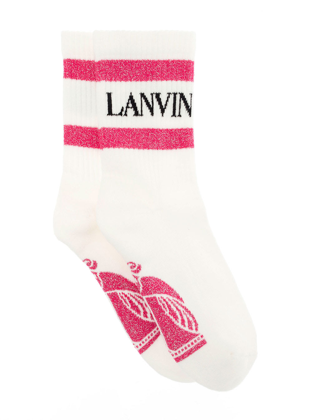 LANVIN LANVIN WOMENS WHITE AND PINK COTTON SOCKS WITH LOGO