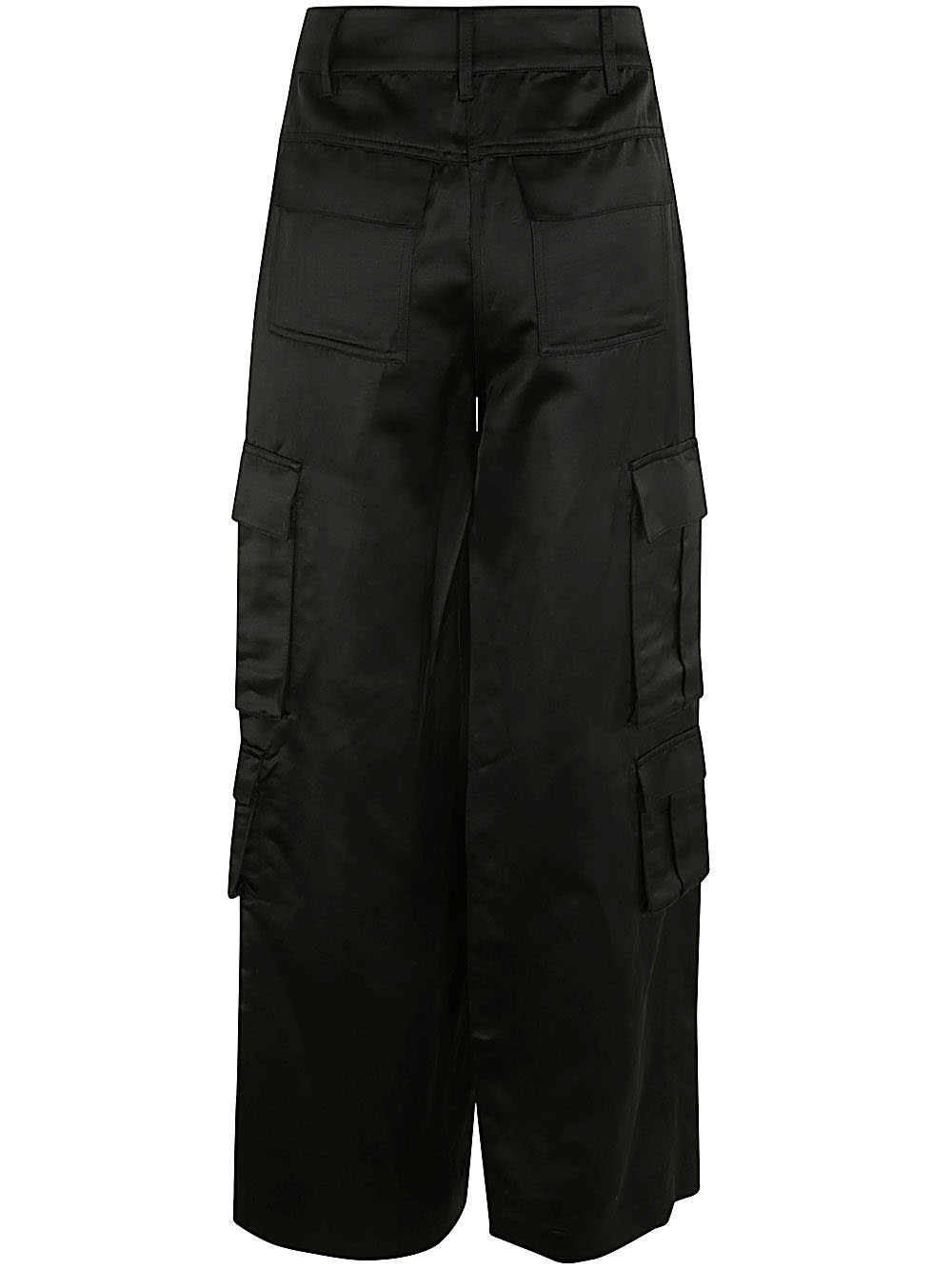 Shop Self-portrait Black Satin Cargo Trouser In B Black