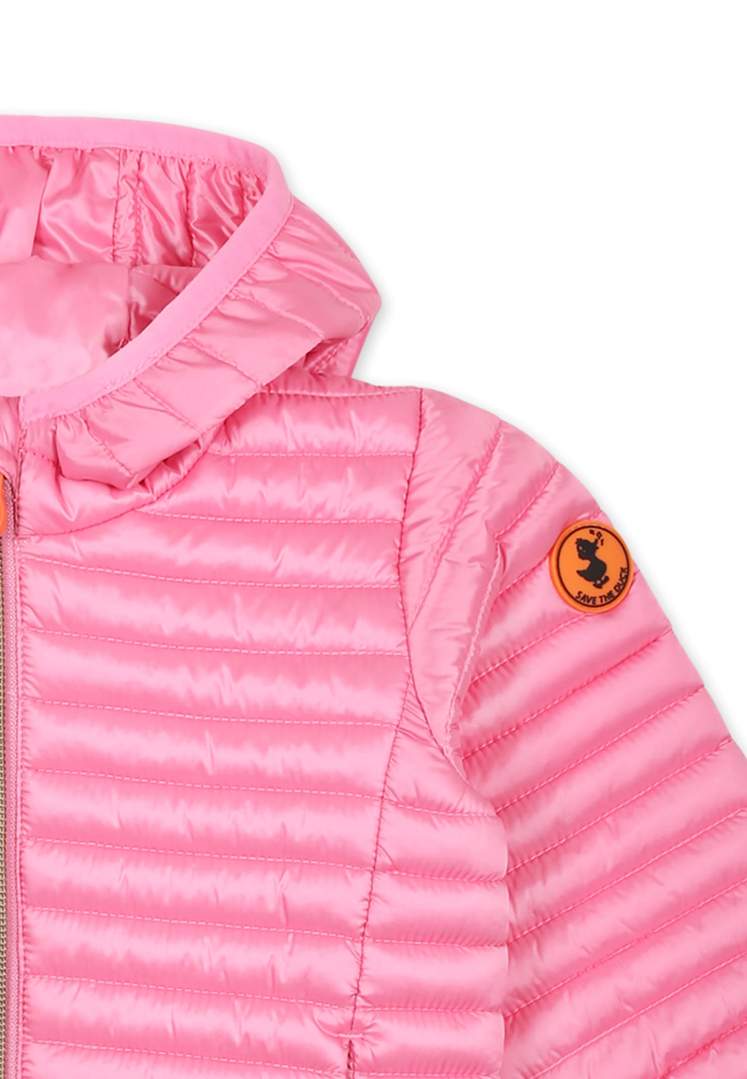 Save The Duck Pink Down Jacket For Baby Girl With Logo In Pink